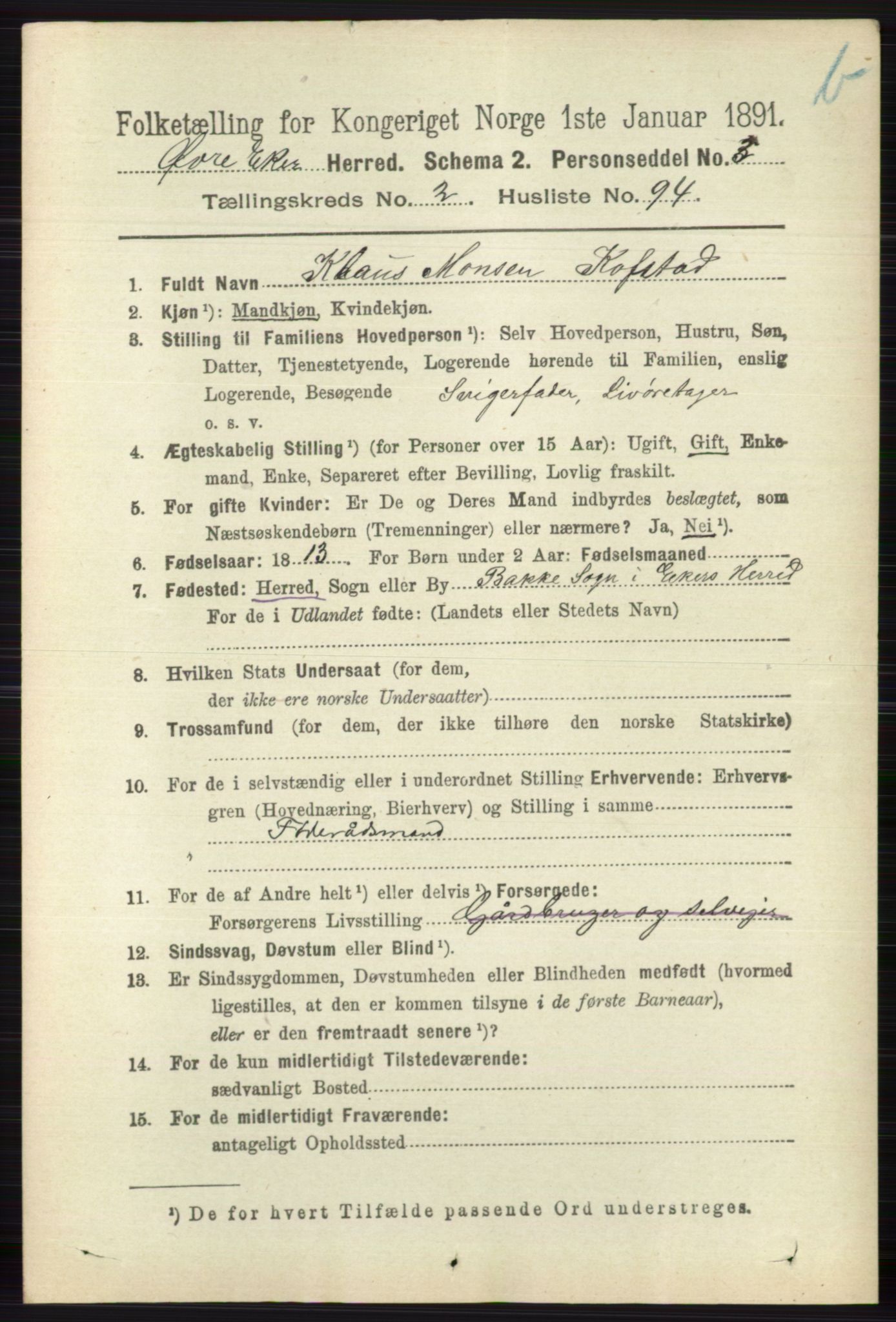 RA, 1891 census for 0624 Øvre Eiker, 1891, p. 8995