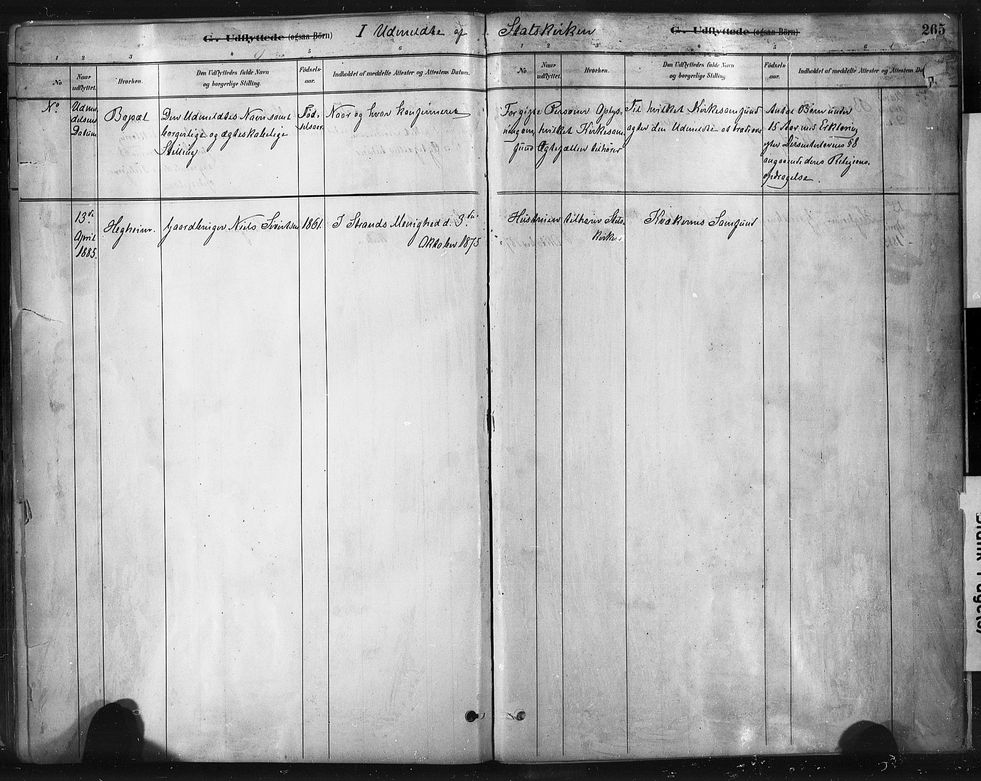Strand sokneprestkontor, SAST/A-101828/H/Ha/Haa/L0010: Parish register (official) no. A 10, 1882-1929, p. 265