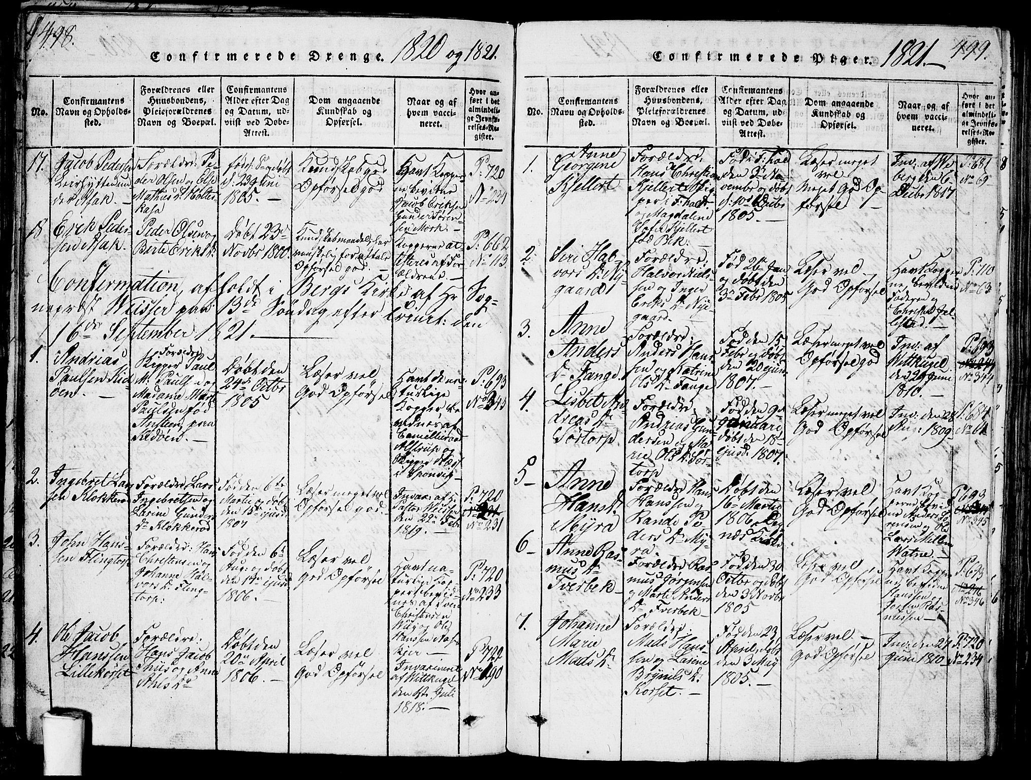 Berg prestekontor Kirkebøker, AV/SAO-A-10902/G/Ga/L0001: Parish register (copy) no. I 1, 1815-1832, p. 498-499