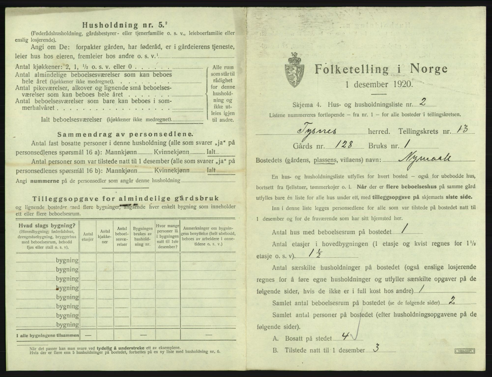 SAB, 1920 census for Tysnes, 1920, p. 1242