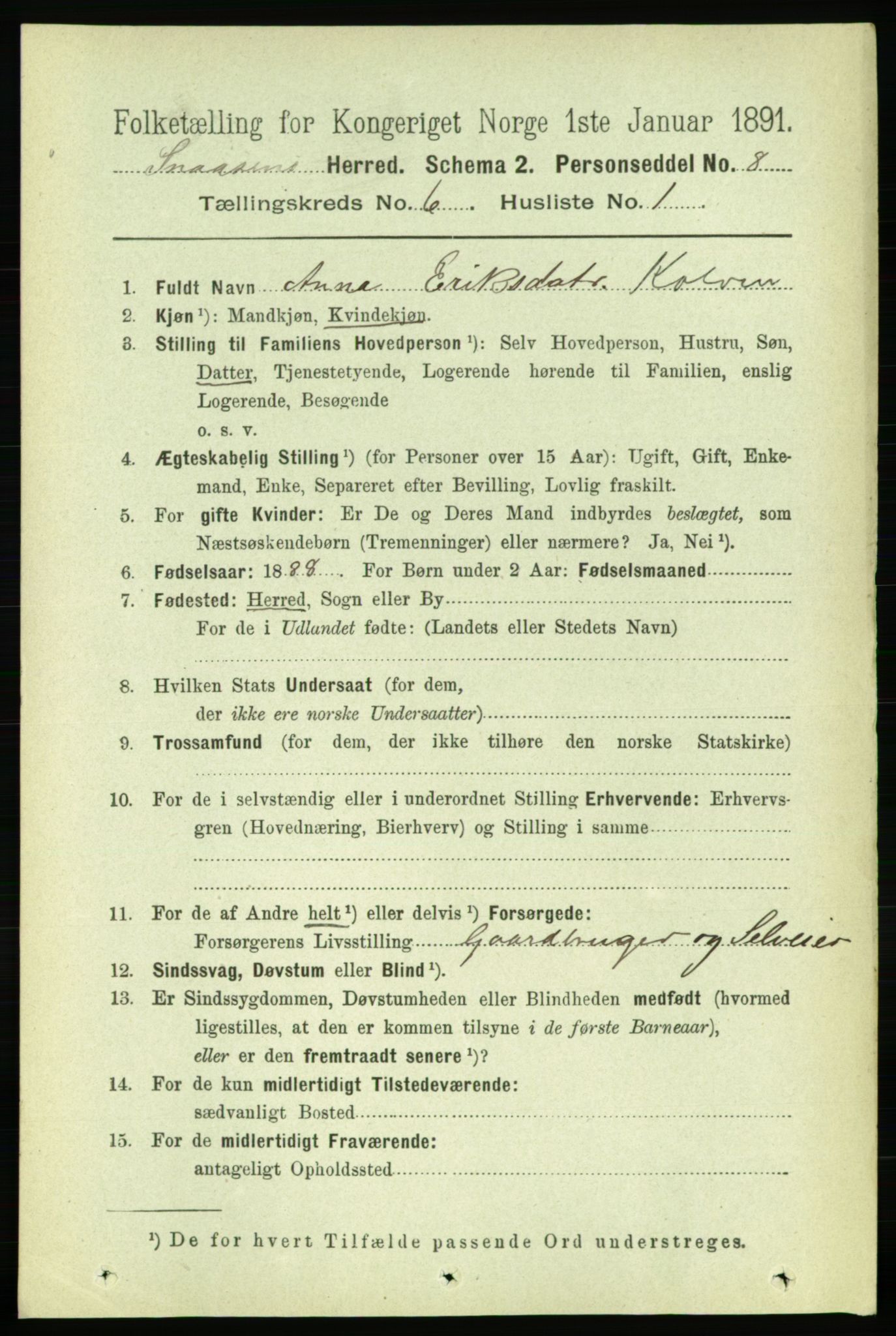 RA, 1891 census for 1736 Snåsa, 1891, p. 1893