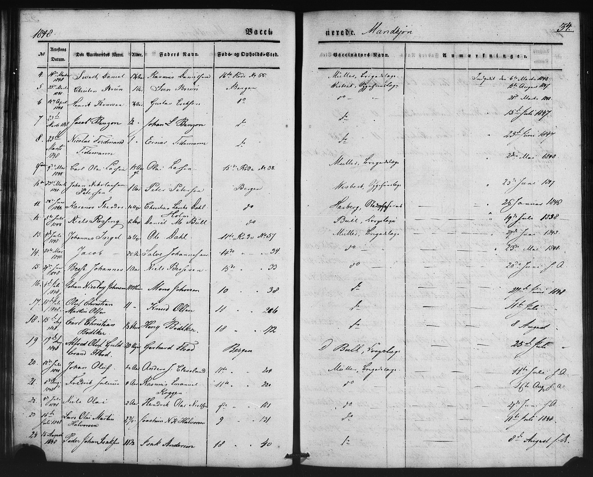 Domkirken sokneprestembete, SAB/A-74801/H/Haa/L0046: Parish register (official) no. F 1, 1841-1852, p. 34