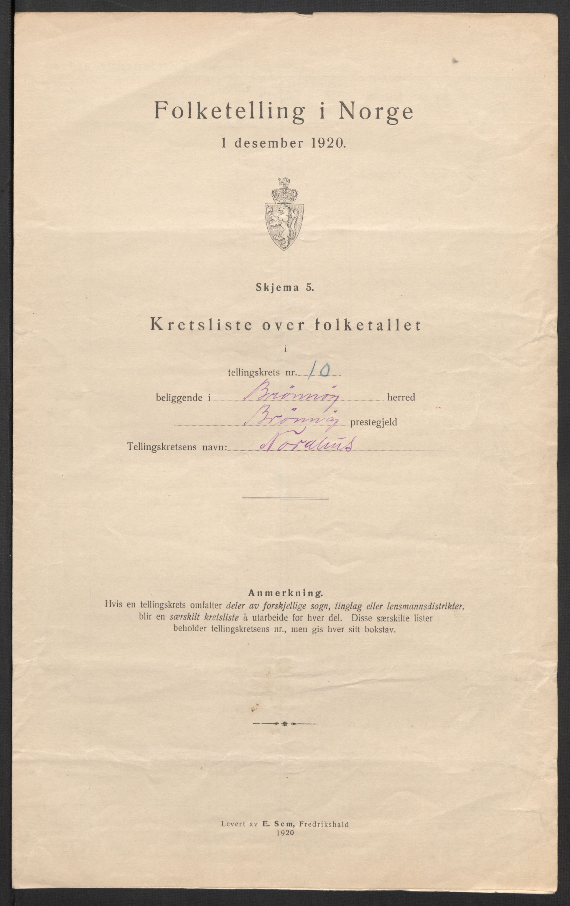 SAT, 1920 census for Brønnøy, 1920, p. 37