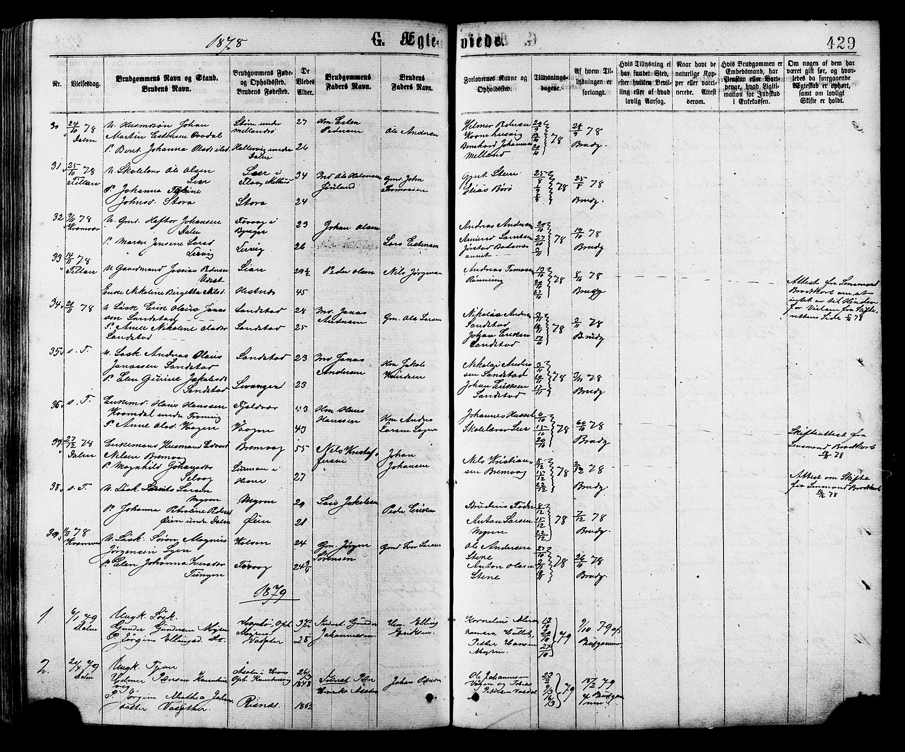 Ministerialprotokoller, klokkerbøker og fødselsregistre - Sør-Trøndelag, SAT/A-1456/634/L0532: Parish register (official) no. 634A08, 1871-1881, p. 429