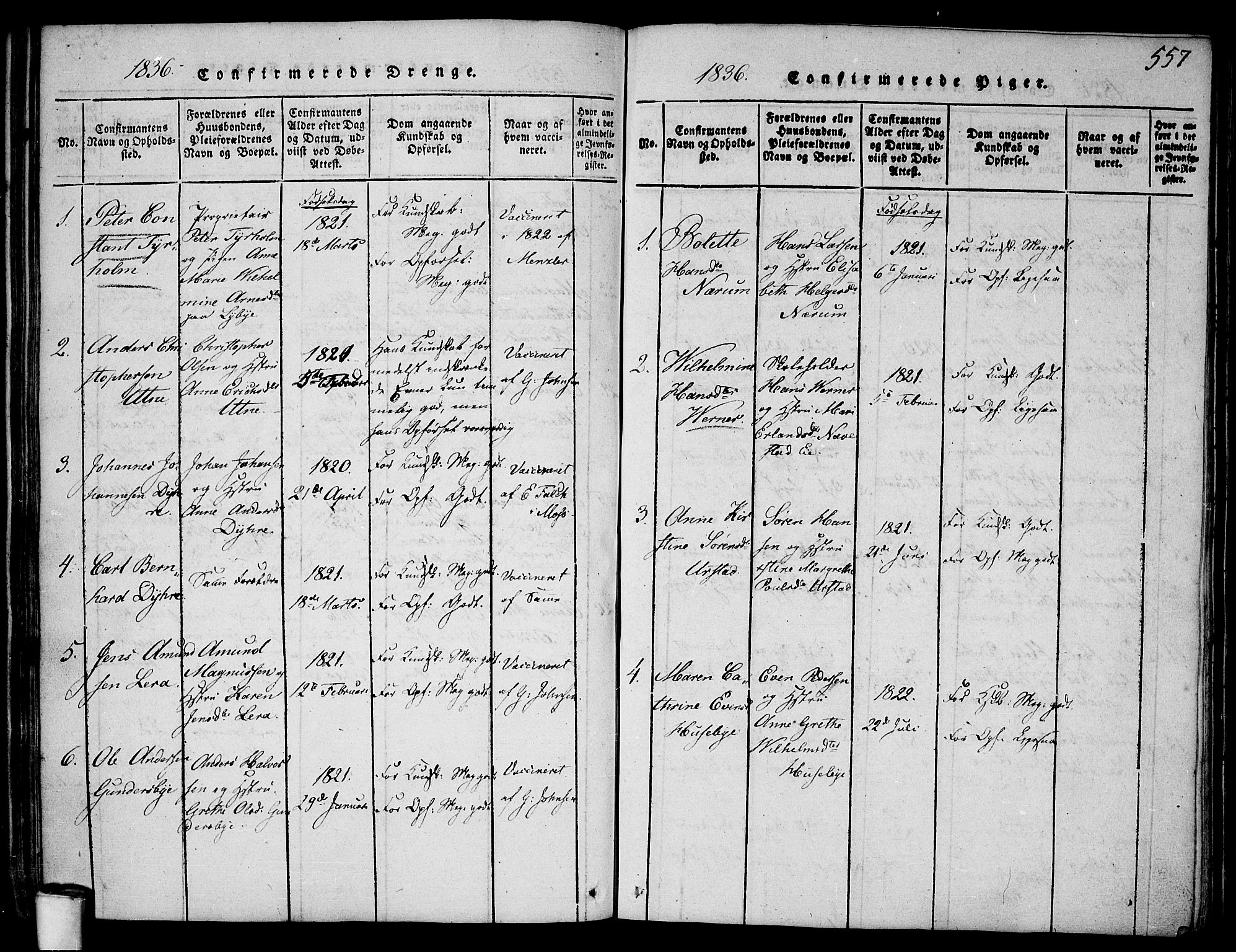 Rygge prestekontor Kirkebøker, SAO/A-10084b/F/Fa/L0003: Parish register (official) no. 3, 1814-1836, p. 556-557