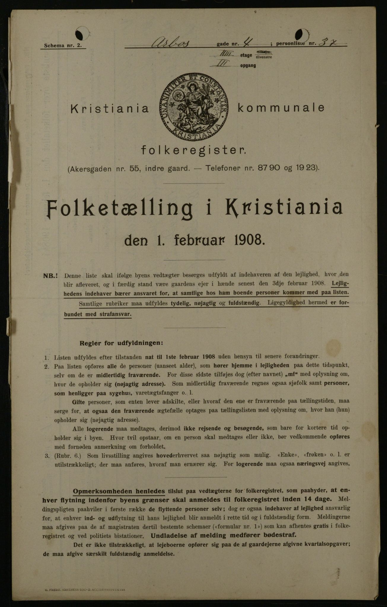 OBA, Municipal Census 1908 for Kristiania, 1908, p. 2111