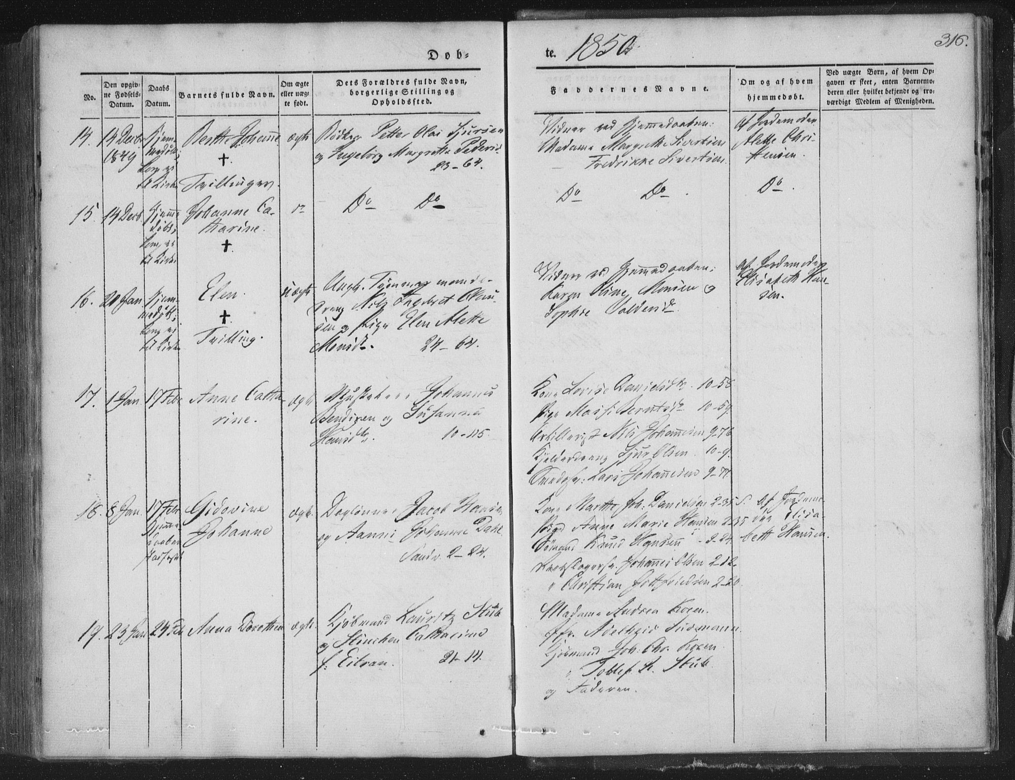 Korskirken sokneprestembete, AV/SAB-A-76101/H/Haa/L0016: Parish register (official) no. B 2, 1841-1851, p. 316