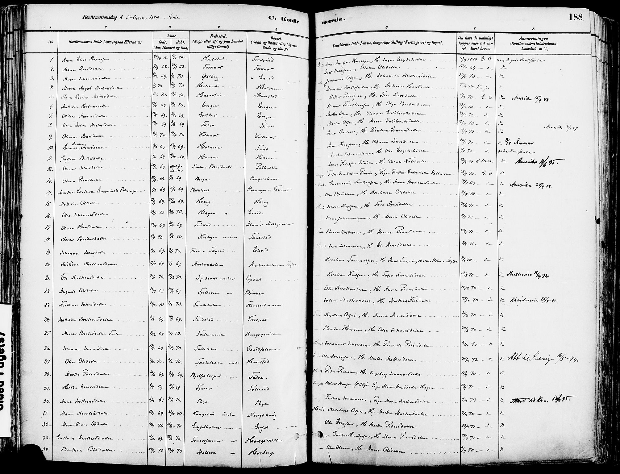 Grue prestekontor, AV/SAH-PREST-036/H/Ha/Haa/L0012: Parish register (official) no. 12, 1881-1897, p. 188