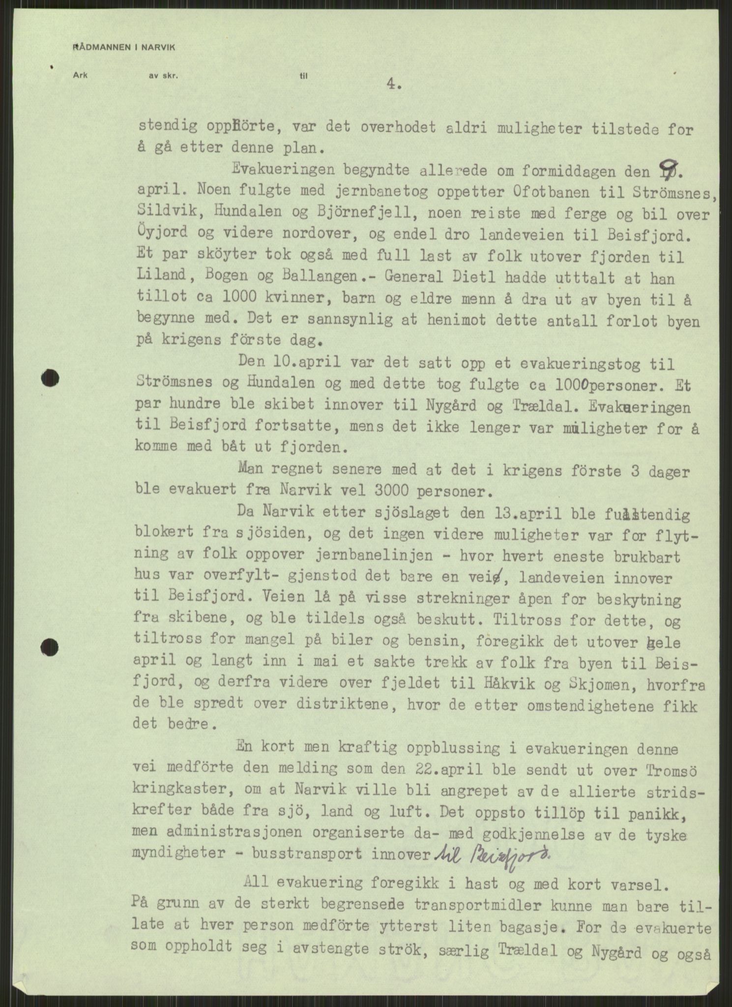 Forsvaret, Forsvarets krigshistoriske avdeling, AV/RA-RAFA-2017/Y/Ya/L0017: II-C-11-31 - Fylkesmenn.  Rapporter om krigsbegivenhetene 1940., 1940, p. 209