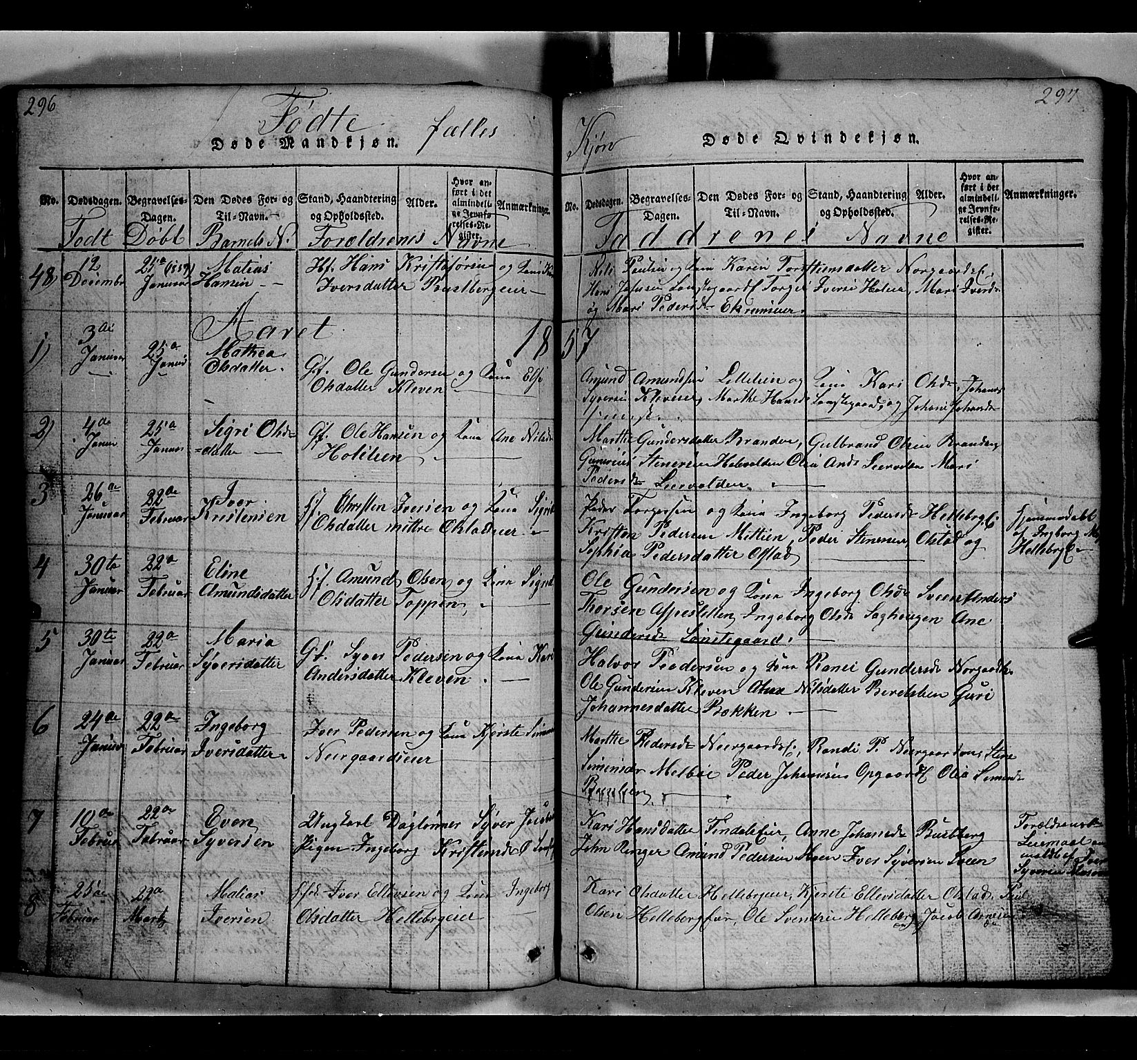 Gausdal prestekontor, SAH/PREST-090/H/Ha/Hab/L0002: Parish register (copy) no. 2, 1818-1874, p. 296-297