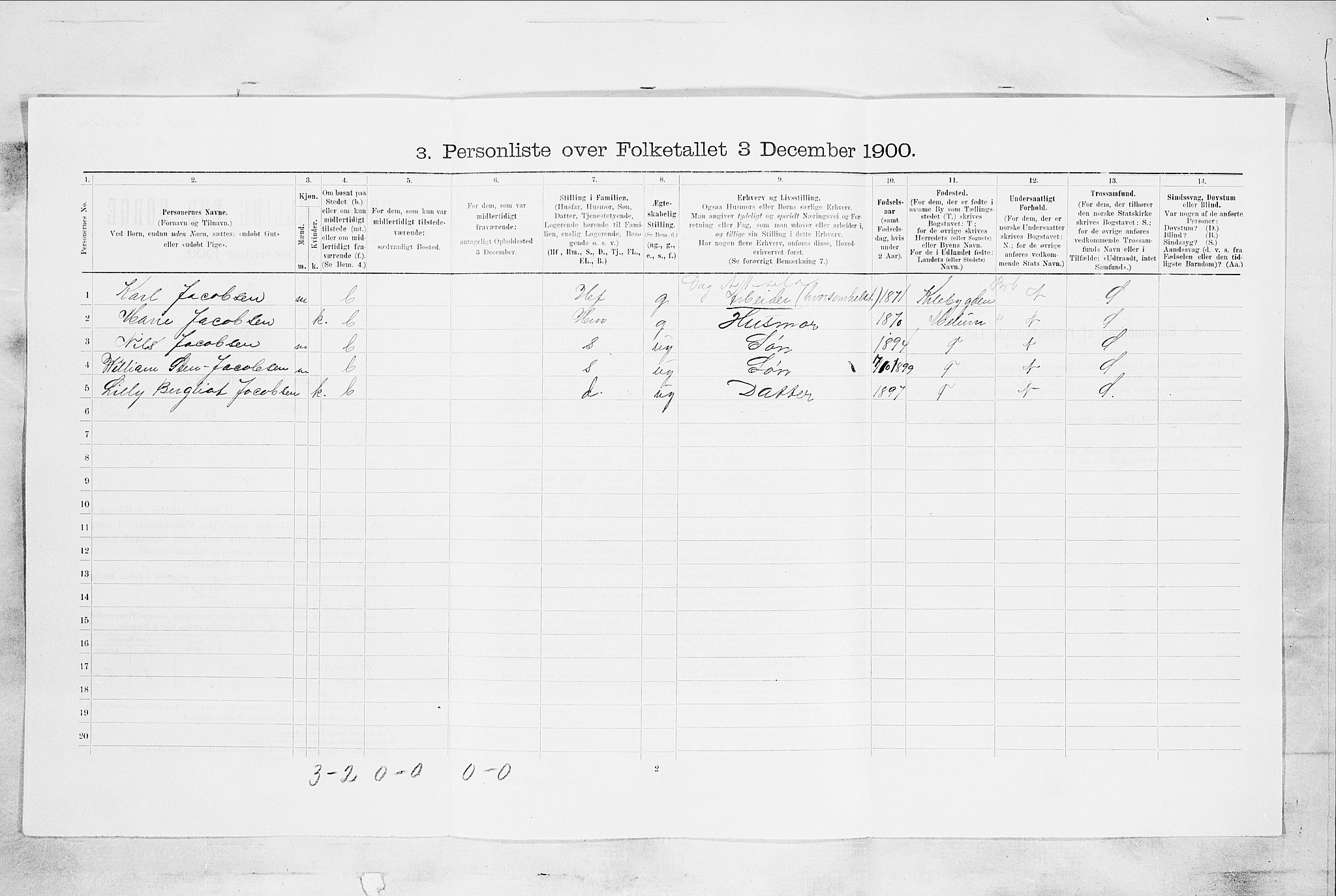 SAKO, 1900 census for Skien, 1900, p. 3754