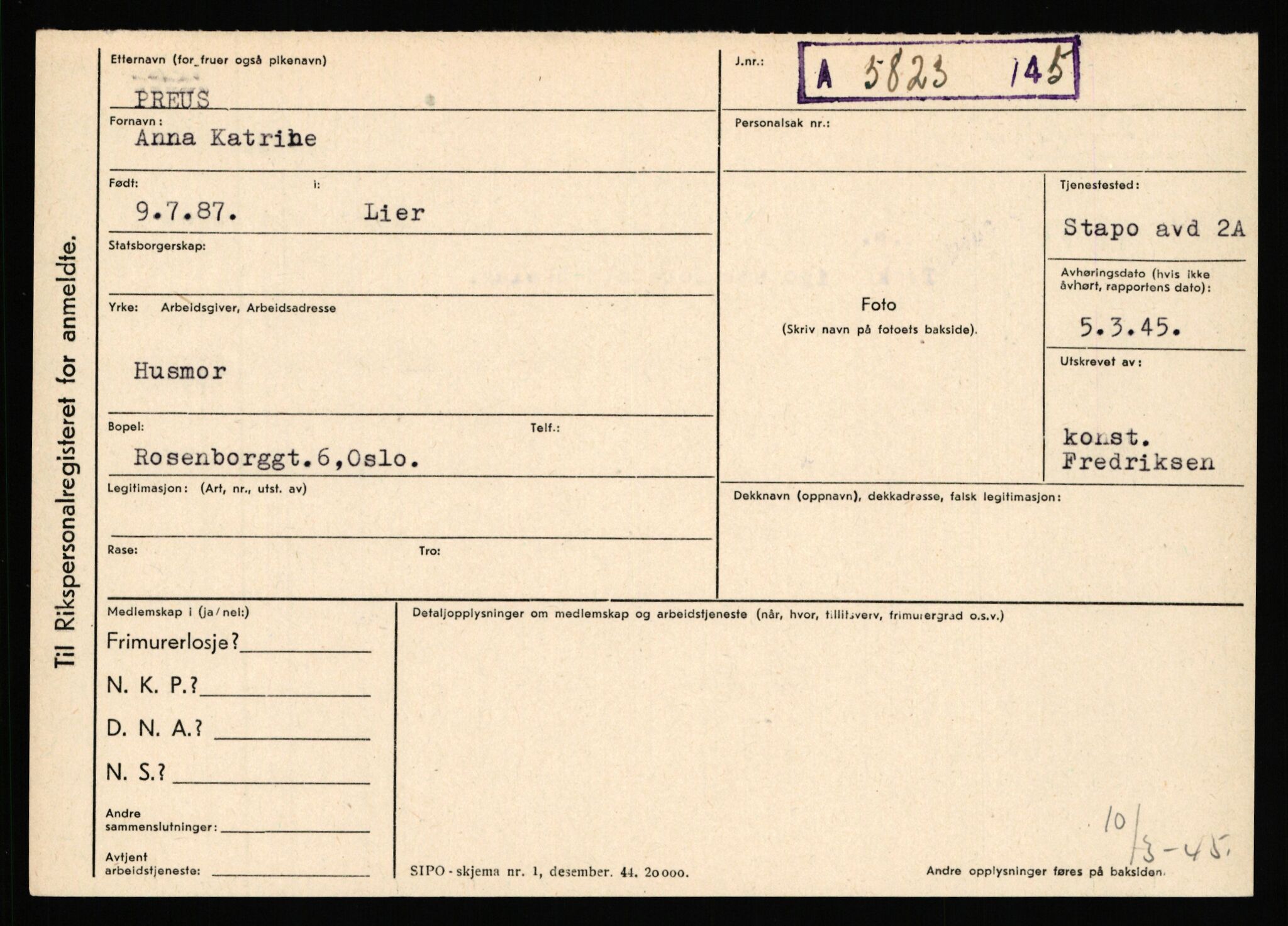 Statspolitiet - Hovedkontoret / Osloavdelingen, AV/RA-S-1329/C/Ca/L0012: Oanæs - Quistgaard	, 1943-1945, p. 4825