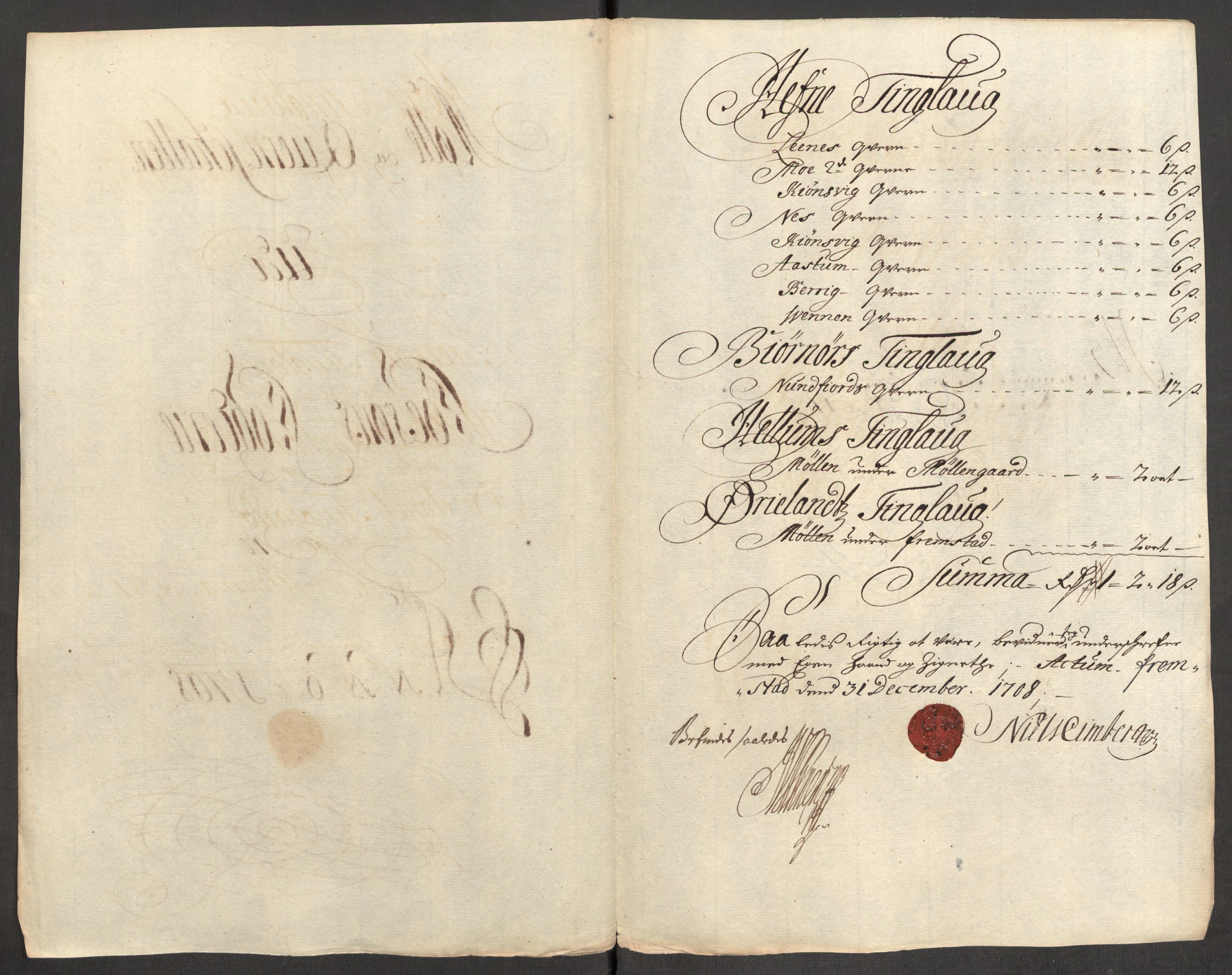 Rentekammeret inntil 1814, Reviderte regnskaper, Fogderegnskap, RA/EA-4092/R57/L3858: Fogderegnskap Fosen, 1708-1709, p. 111