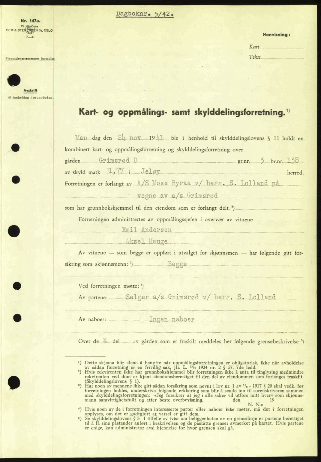 Moss sorenskriveri, SAO/A-10168: Mortgage book no. A9, 1941-1942, Diary no: : 5/1942