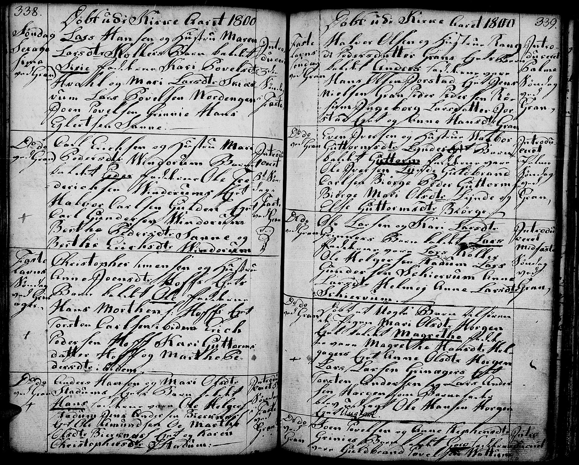 Gran prestekontor, SAH/PREST-112/H/Ha/Haa/L0006: Parish register (official) no. 6, 1787-1824, p. 338-339