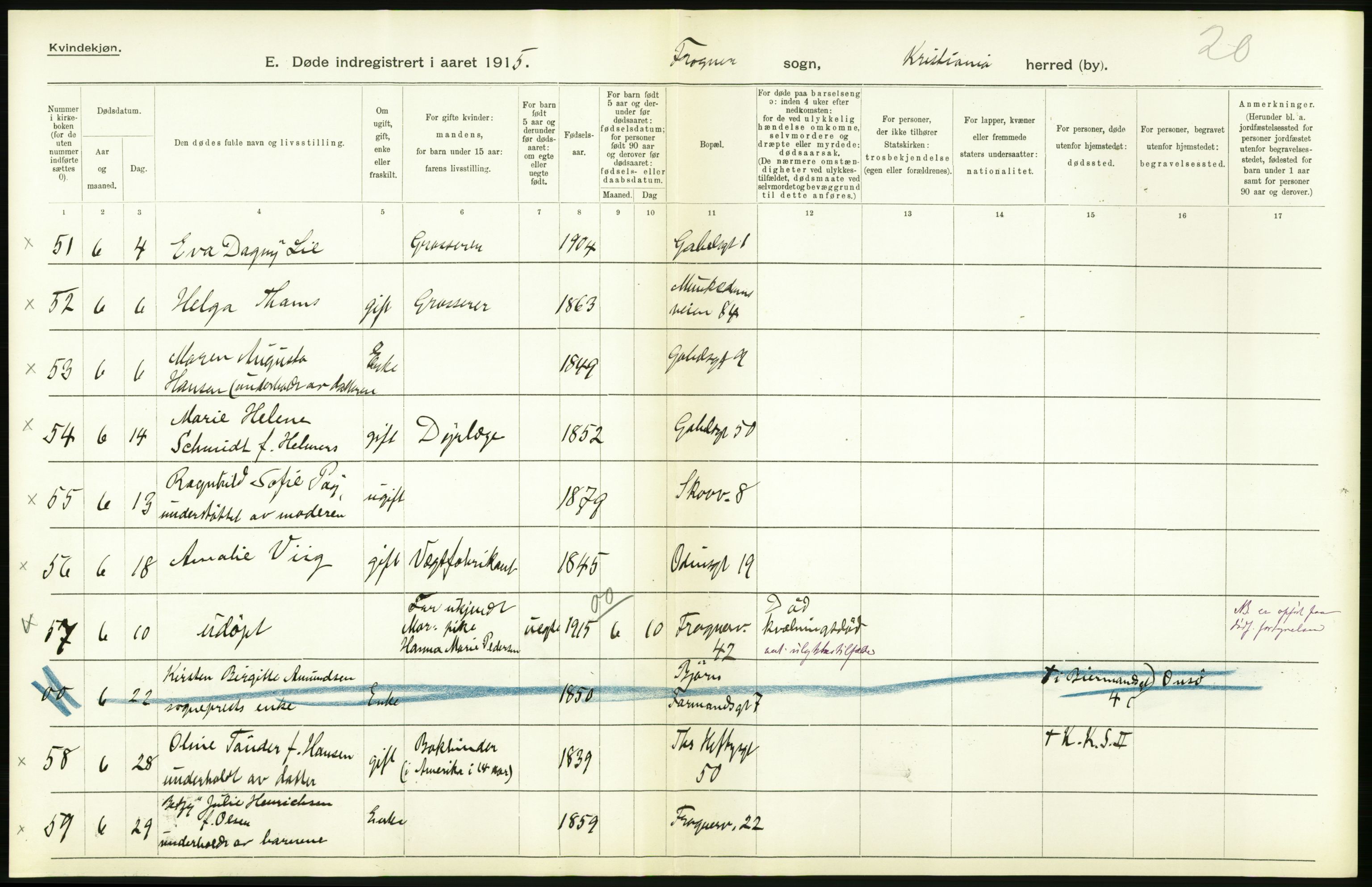 Statistisk sentralbyrå, Sosiodemografiske emner, Befolkning, AV/RA-S-2228/D/Df/Dfb/Dfbe/L0009: Kristiania: Døde., 1915, p. 456