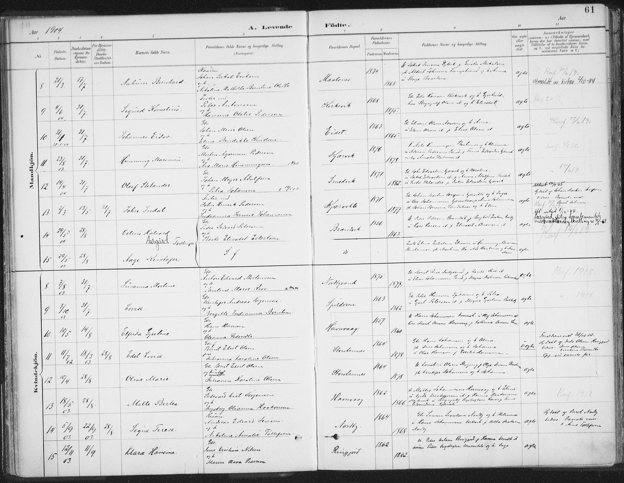 Balsfjord sokneprestembete, AV/SATØ-S-1303/G/Gaa/L0007kirke: Parish register (official) no. 7, 1887-1909, p. 61