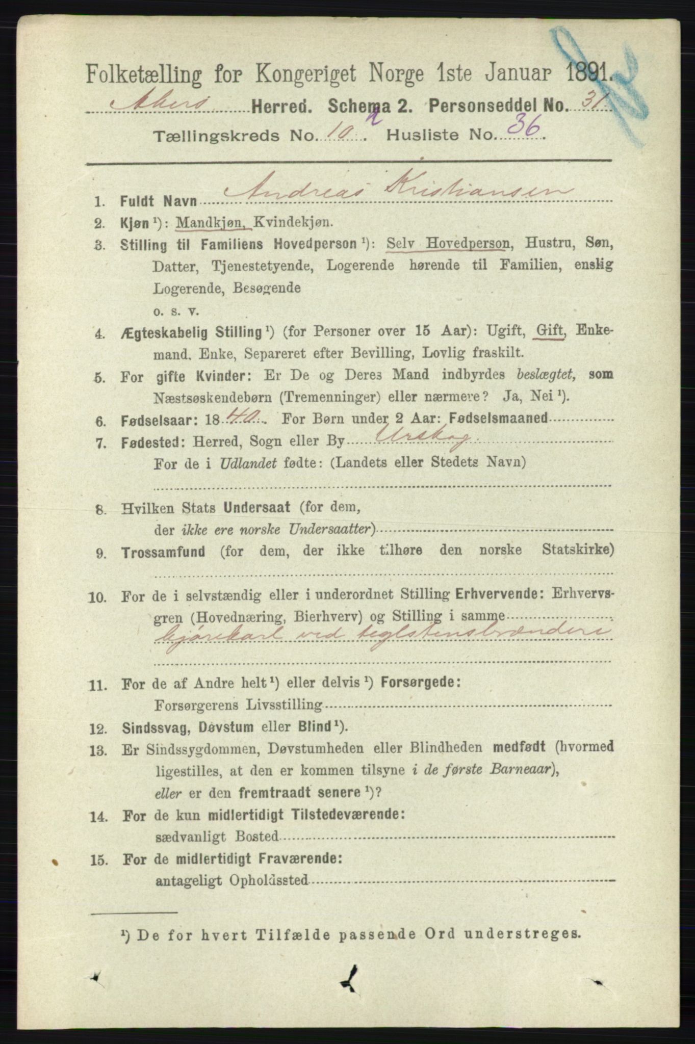 RA, 1891 census for 0218 Aker, 1891, p. 9549