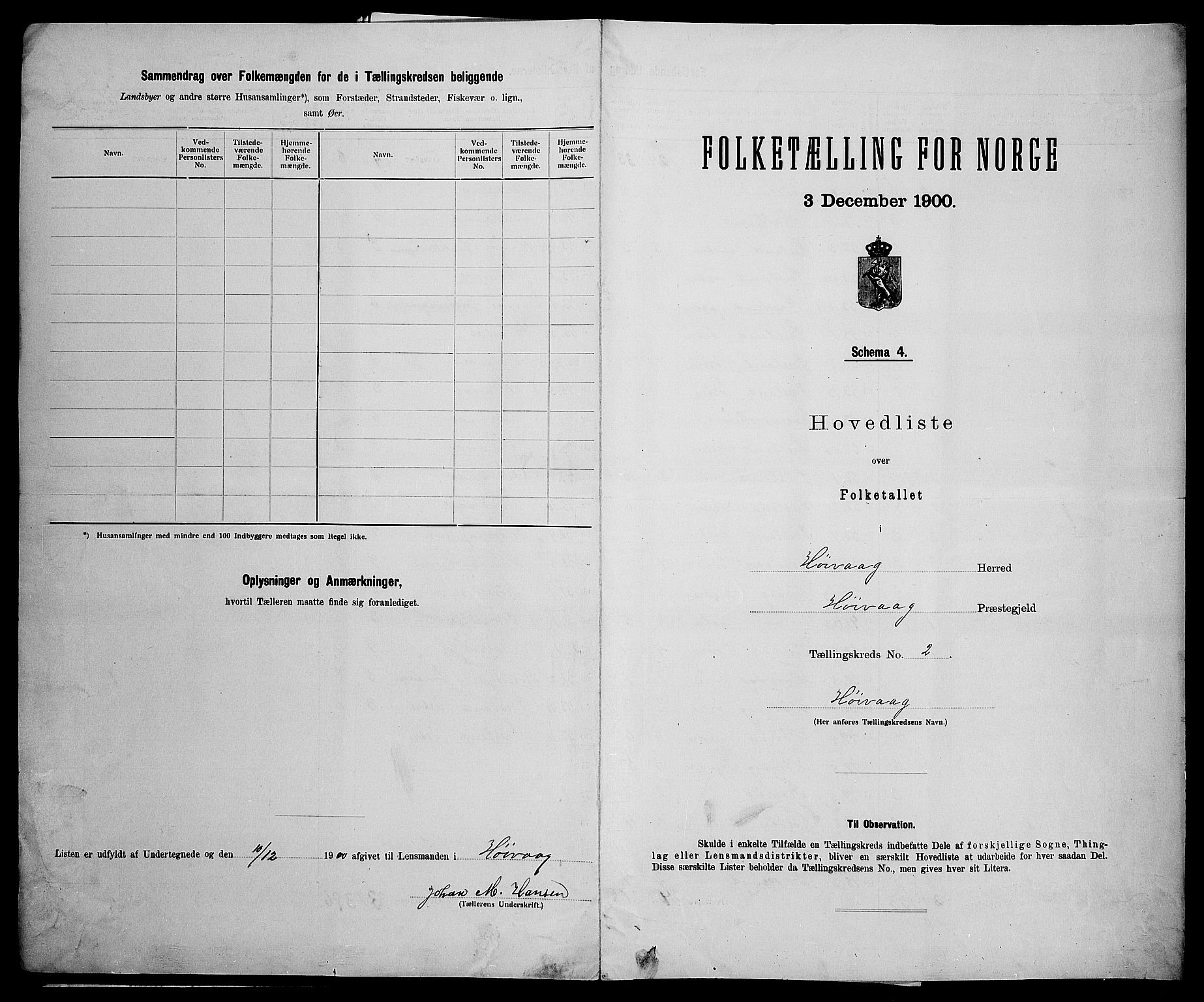 SAK, 1900 census for Høvåg, 1900, p. 15