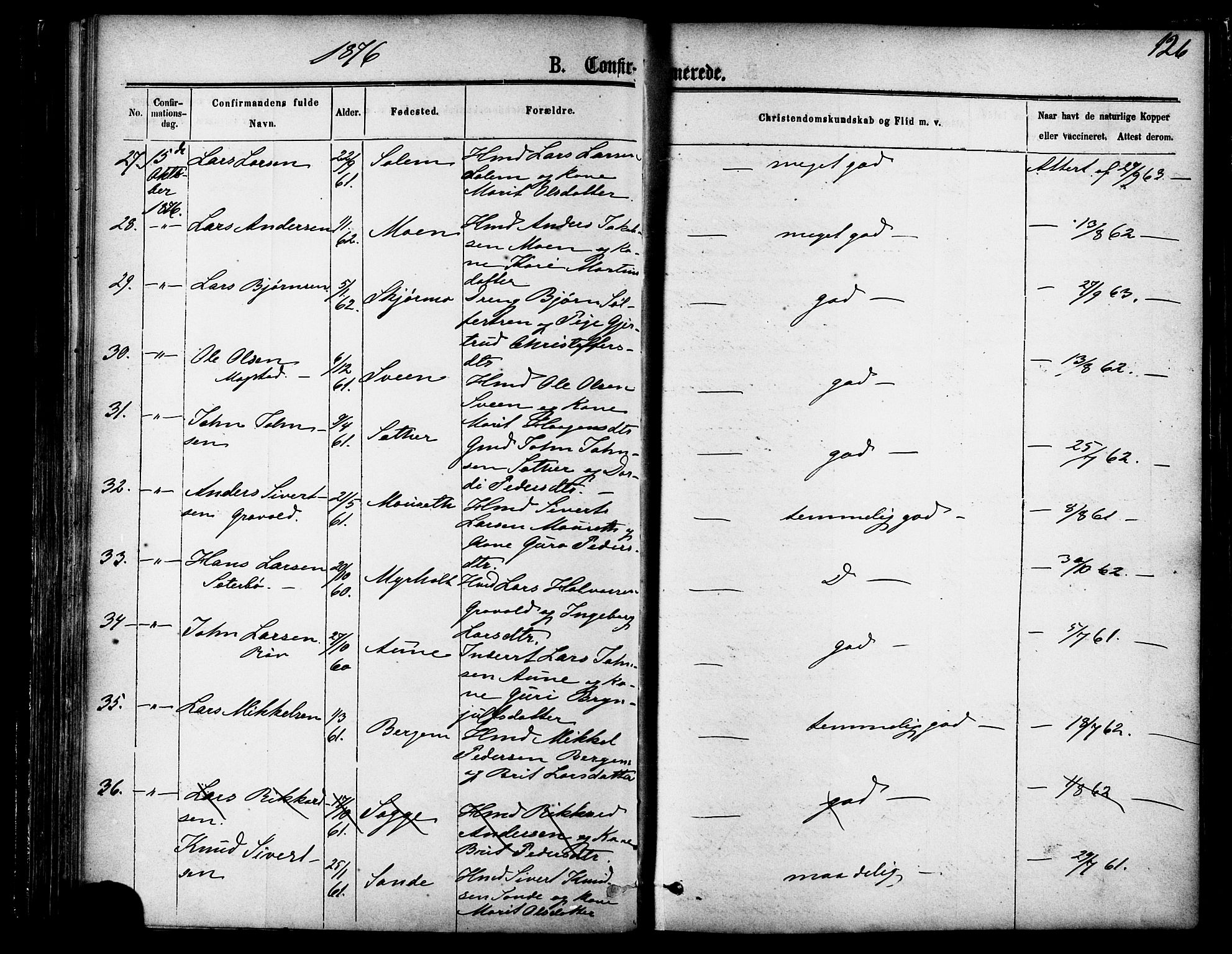 Ministerialprotokoller, klokkerbøker og fødselsregistre - Møre og Romsdal, AV/SAT-A-1454/595/L1046: Parish register (official) no. 595A08, 1874-1884, p. 126