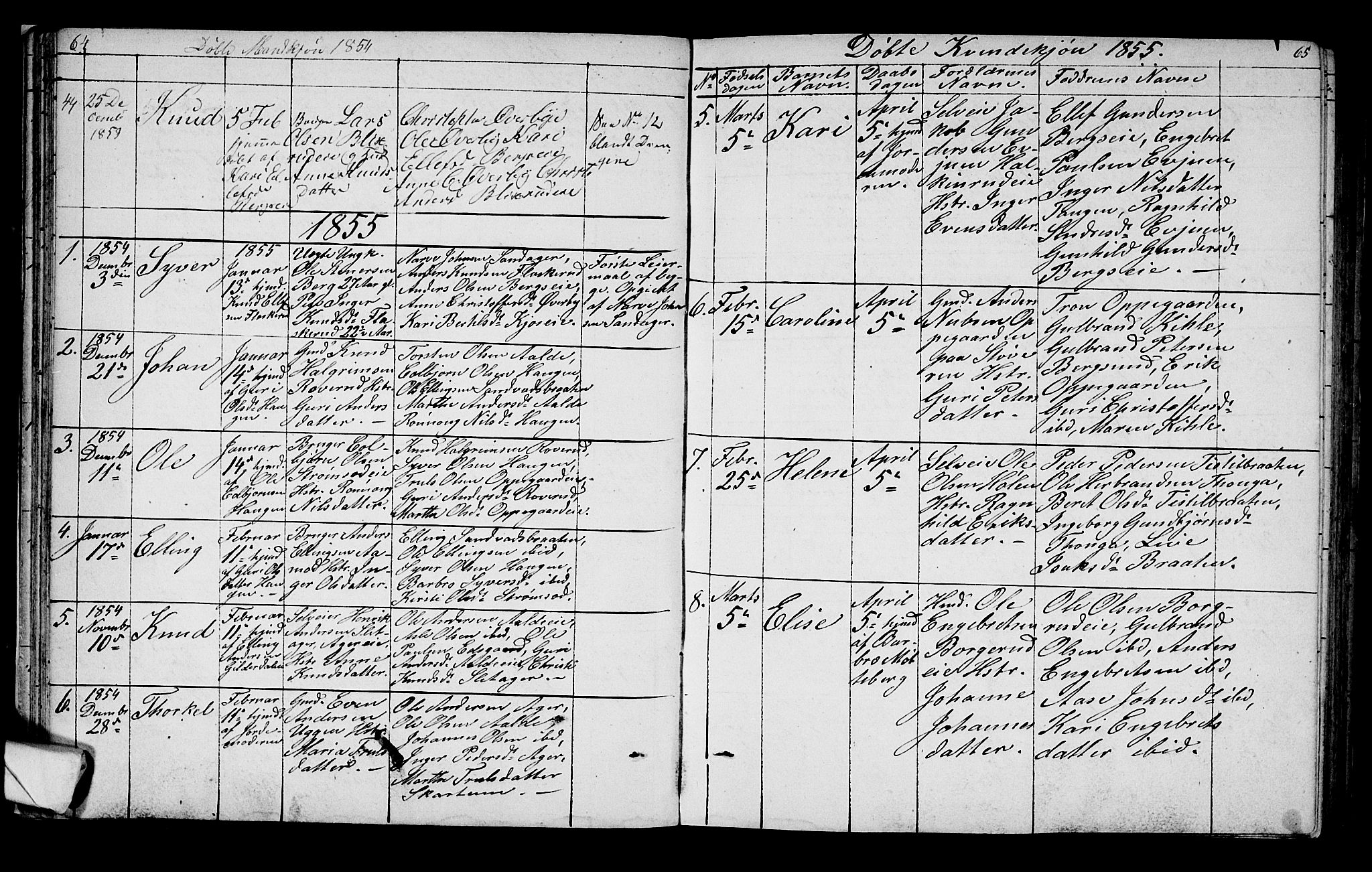 Lunder kirkebøker, SAKO/A-629/G/Ga/L0002: Parish register (copy) no. I 2, 1849-1868, p. 64-65
