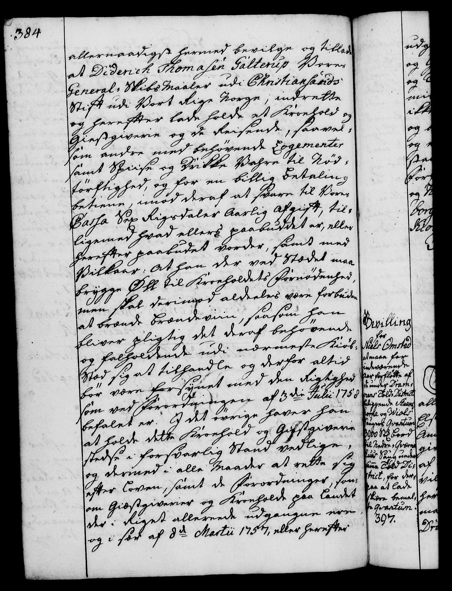 Rentekammeret, Kammerkanselliet, AV/RA-EA-3111/G/Gg/Gga/L0007: Norsk ekspedisjonsprotokoll med register (merket RK 53.7), 1759-1768, p. 384