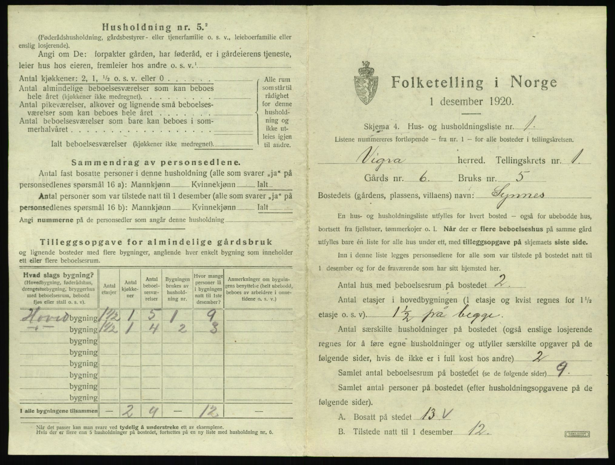 SAT, 1920 census for Vigra, 1920, p. 22