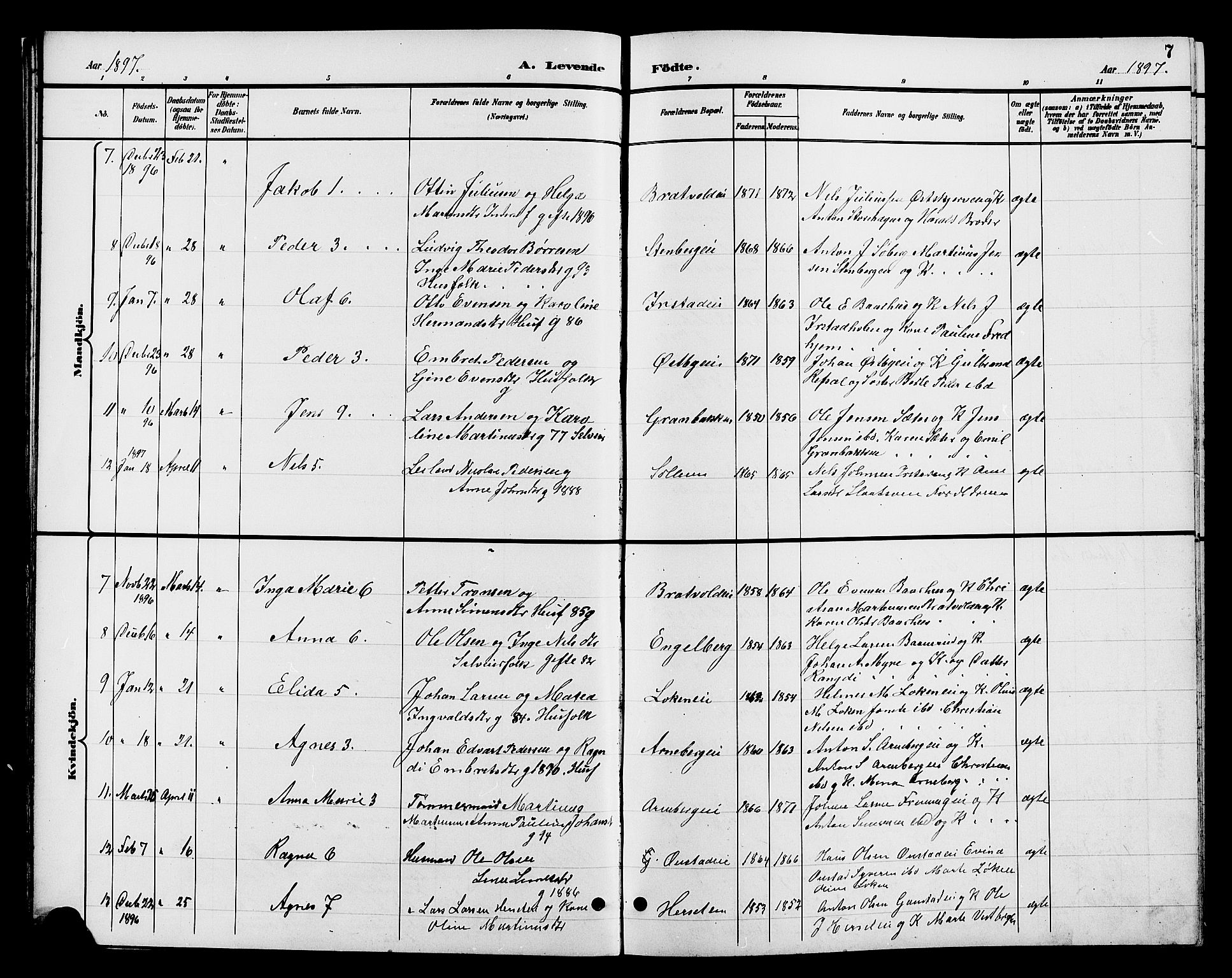 Romedal prestekontor, AV/SAH-PREST-004/L/L0012: Parish register (copy) no. 12, 1896-1914, p. 7