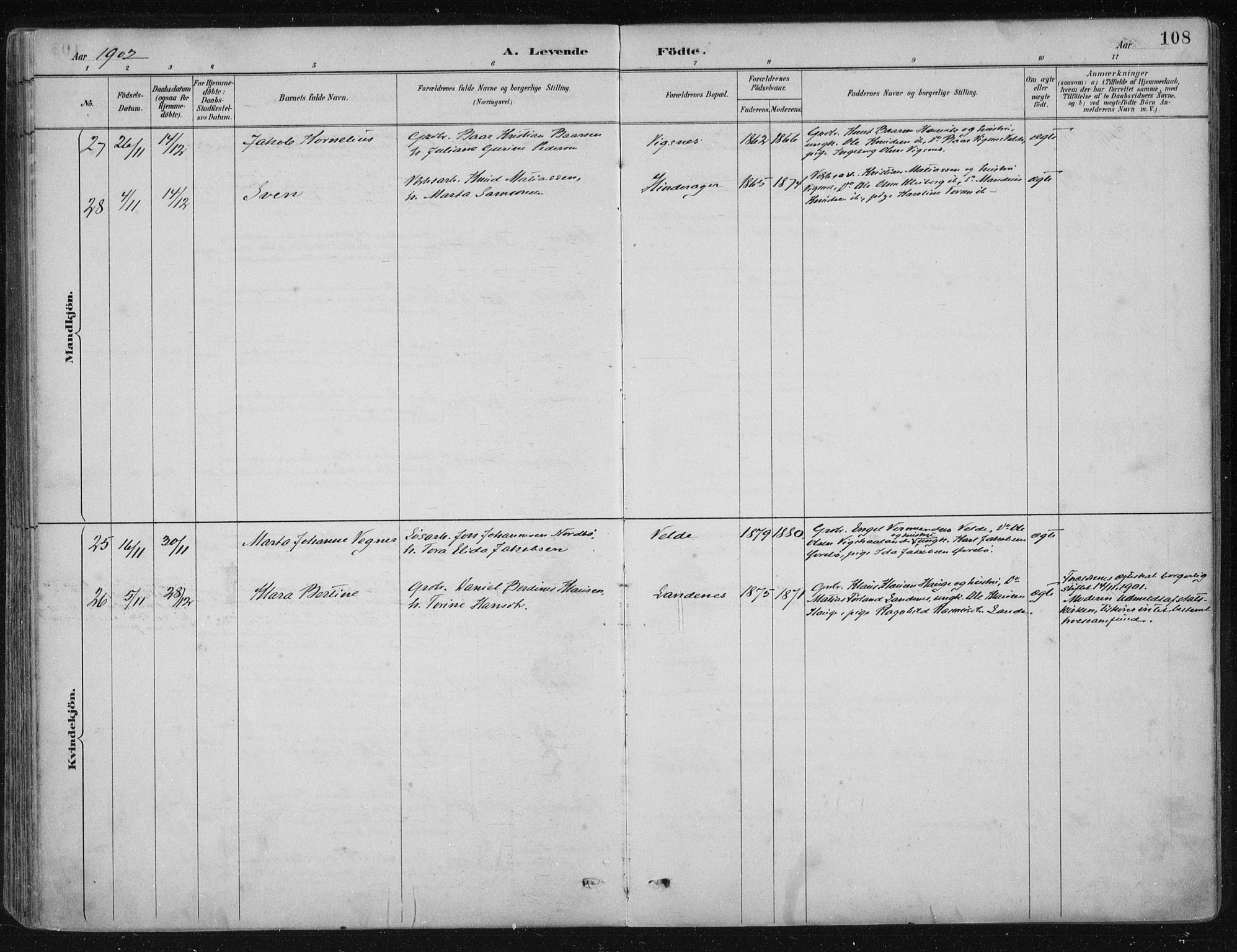 Avaldsnes sokneprestkontor, AV/SAST-A -101851/H/Ha/Haa/L0017: Parish register (official) no. A 17, 1889-1920, p. 108