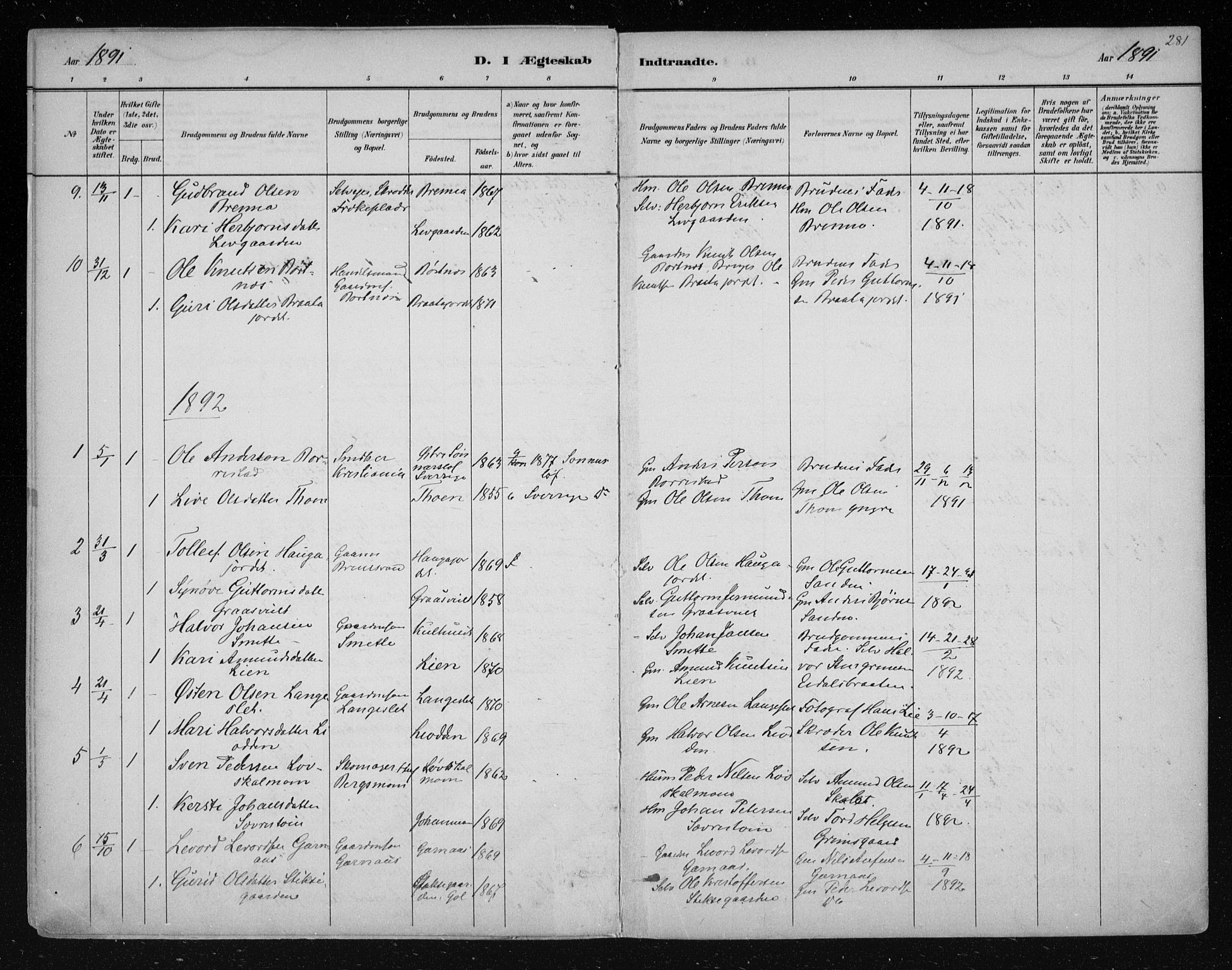 Nes kirkebøker, SAKO/A-236/F/Fa/L0011: Parish register (official) no. 11, 1881-1912, p. 281