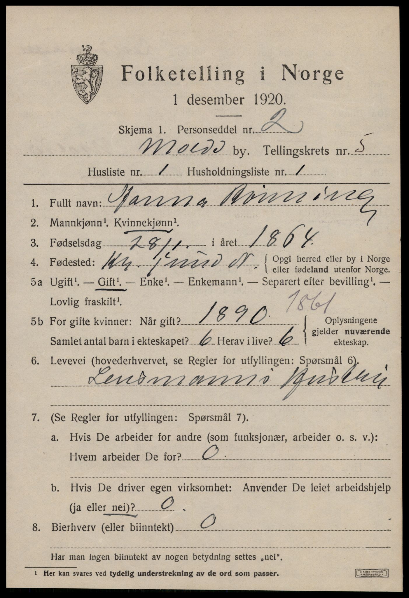 SAT, 1920 census for Molde, 1920, p. 6689