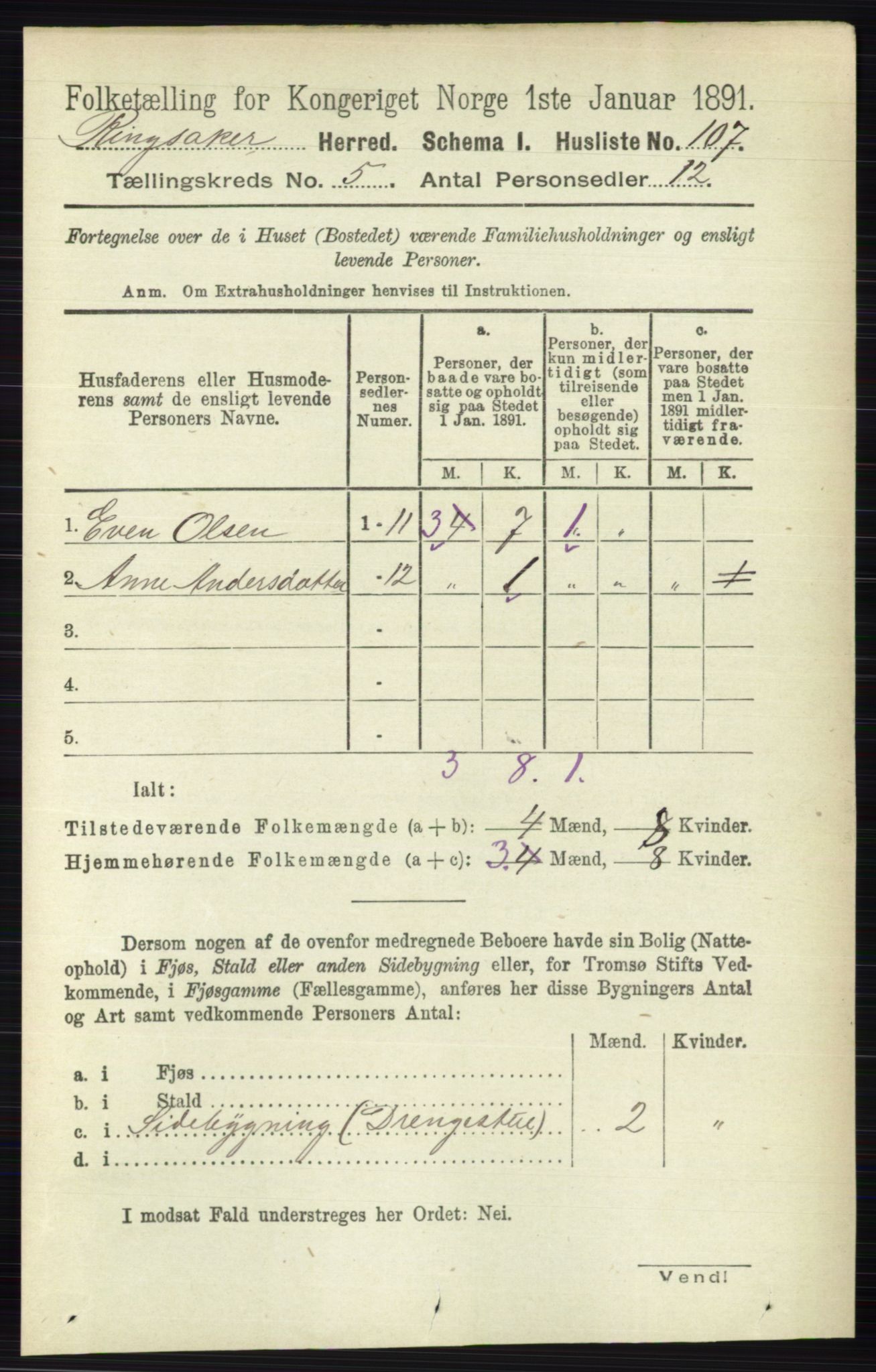 RA, 1891 census for 0412 Ringsaker, 1891, p. 2402