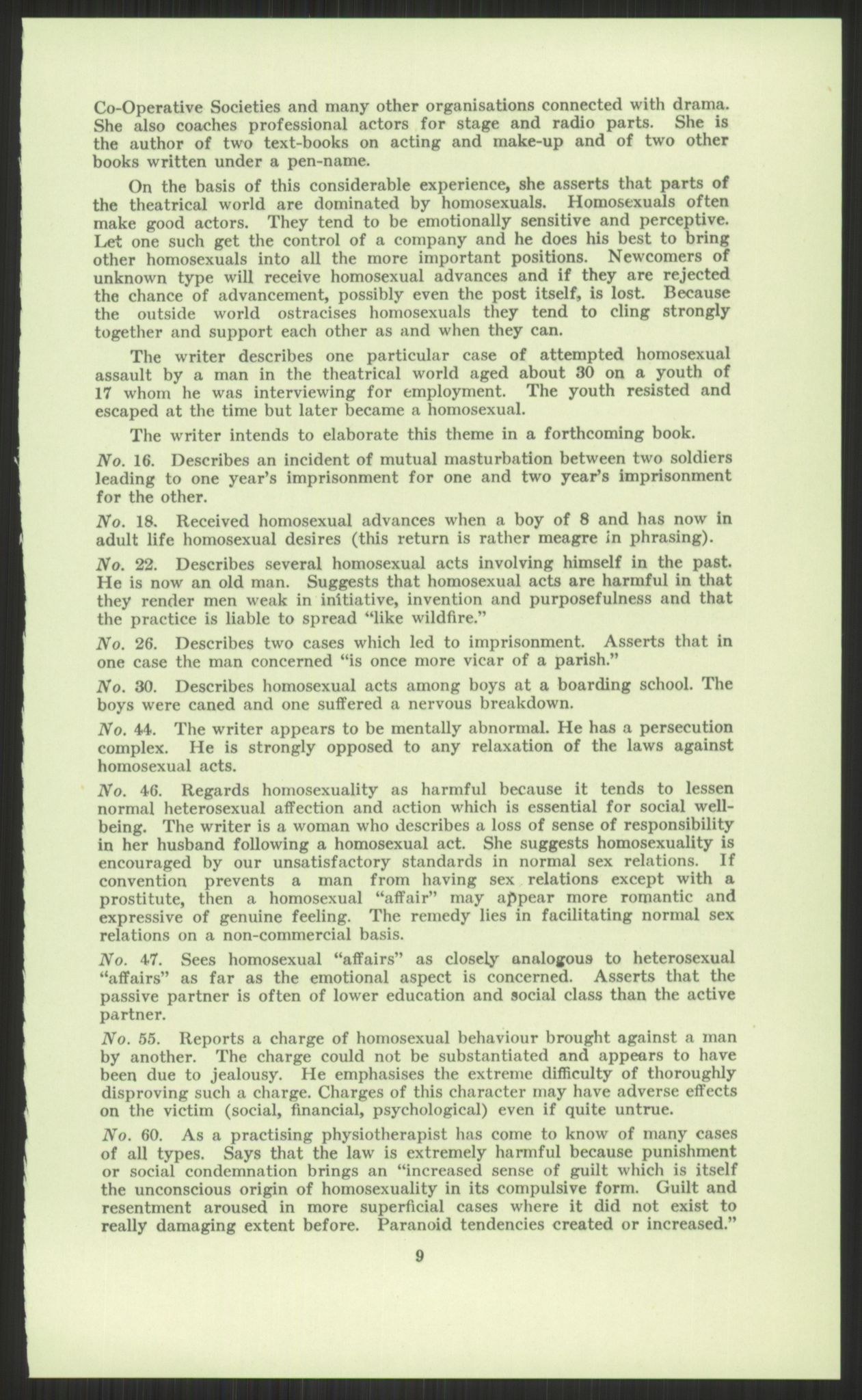 Justisdepartementet, Lovavdelingen, AV/RA-S-3212/D/De/L0029/0001: Straffeloven / Straffelovens revisjon: 5 - Ot. prp. nr.  41 - 1945: Homoseksualiet. 3 mapper, 1956-1970, p. 105