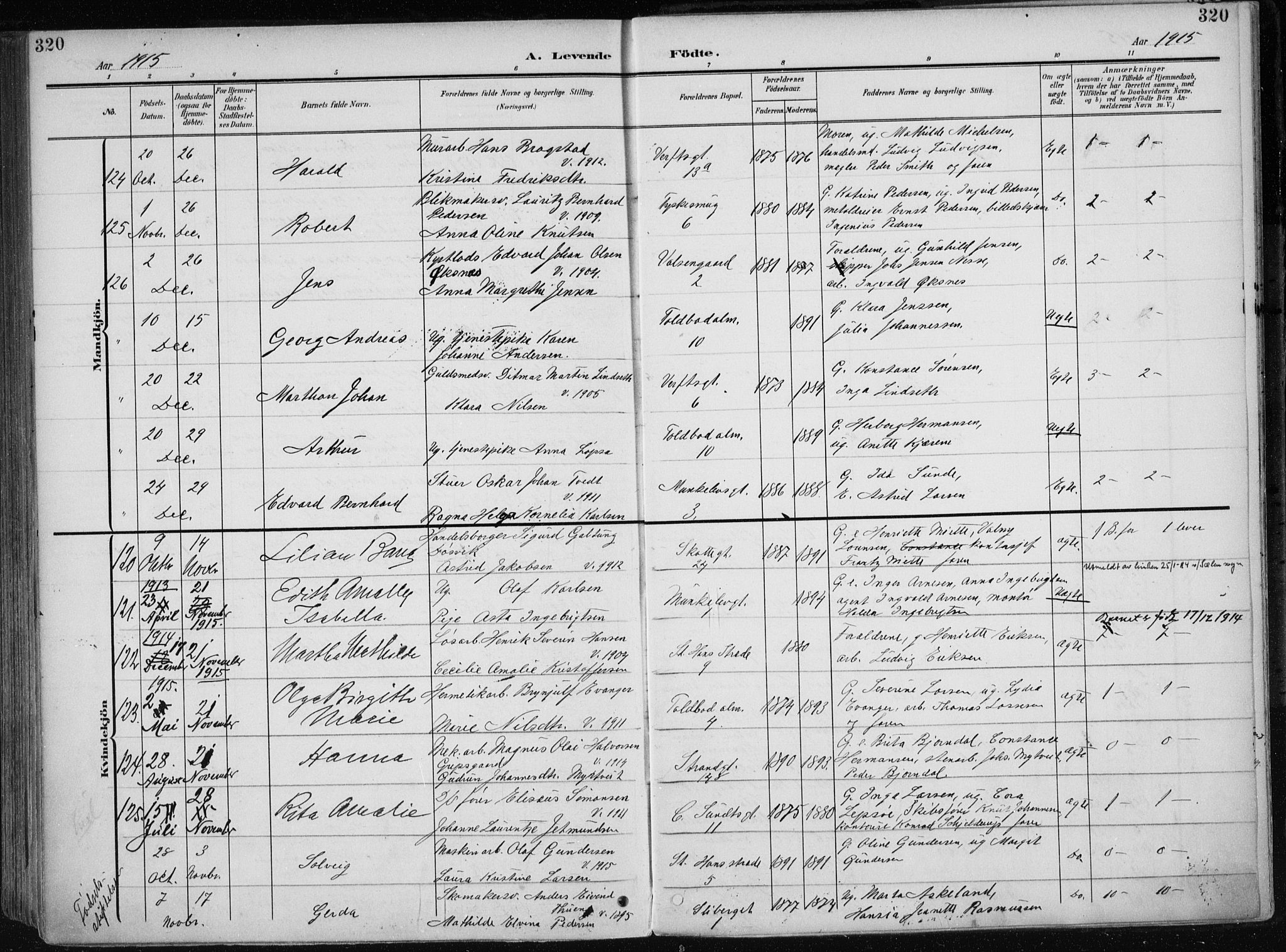 Nykirken Sokneprestembete, AV/SAB-A-77101/H/Haa/L0019: Parish register (official) no. B 7, 1904-1916, p. 320