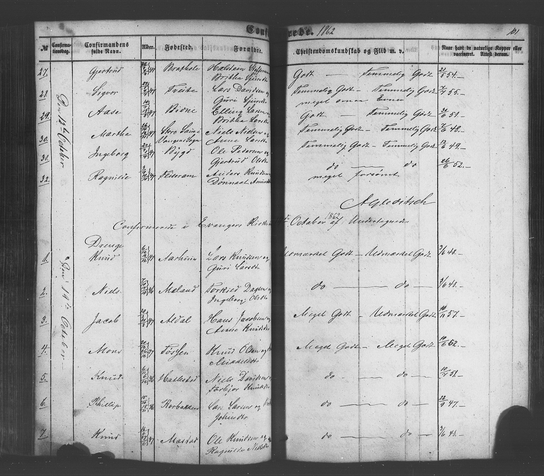Voss sokneprestembete, SAB/A-79001/H/Haa: Parish register (official) no. A 18, 1848-1876, p. 101