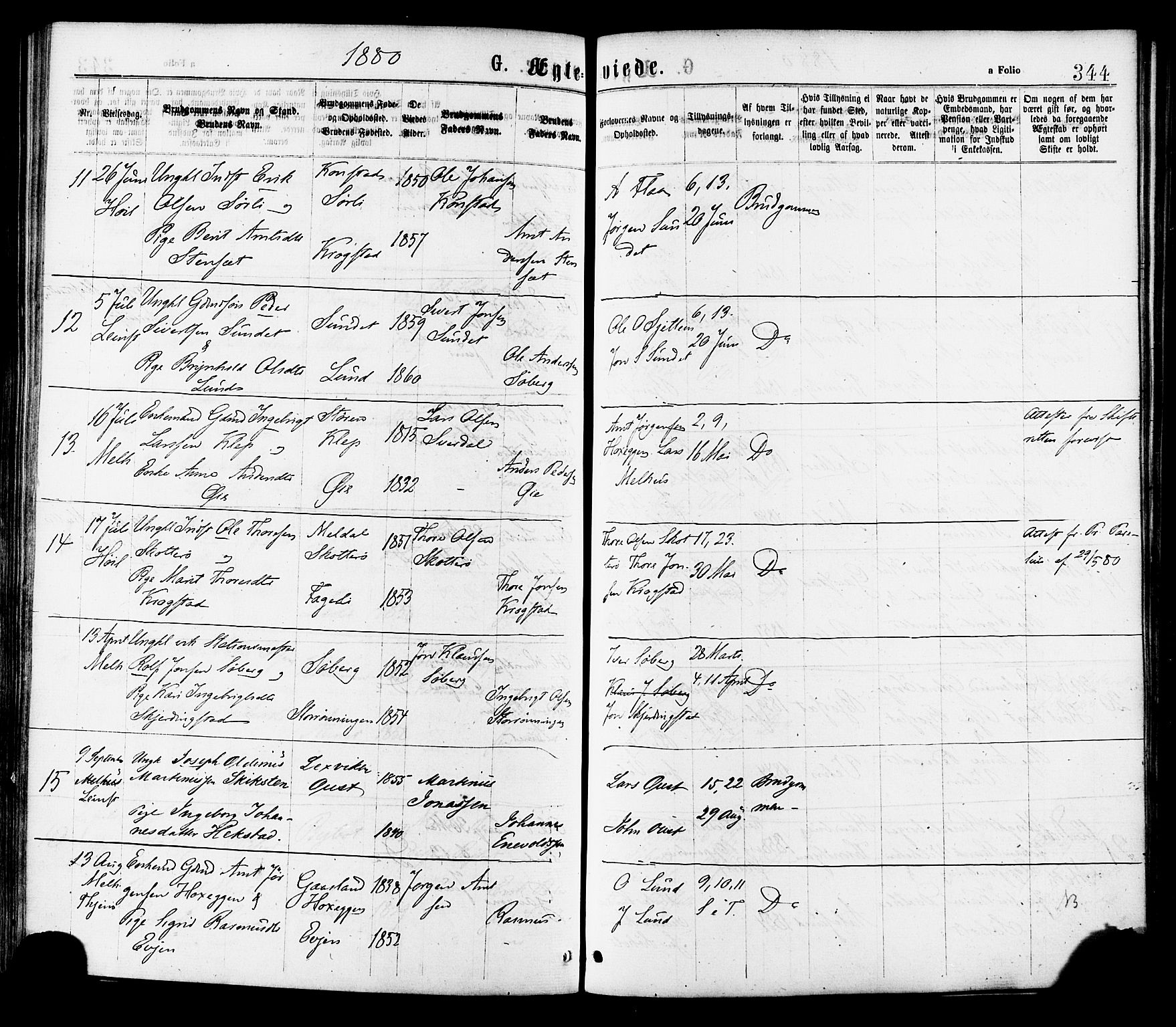Ministerialprotokoller, klokkerbøker og fødselsregistre - Sør-Trøndelag, SAT/A-1456/691/L1079: Parish register (official) no. 691A11, 1873-1886, p. 344