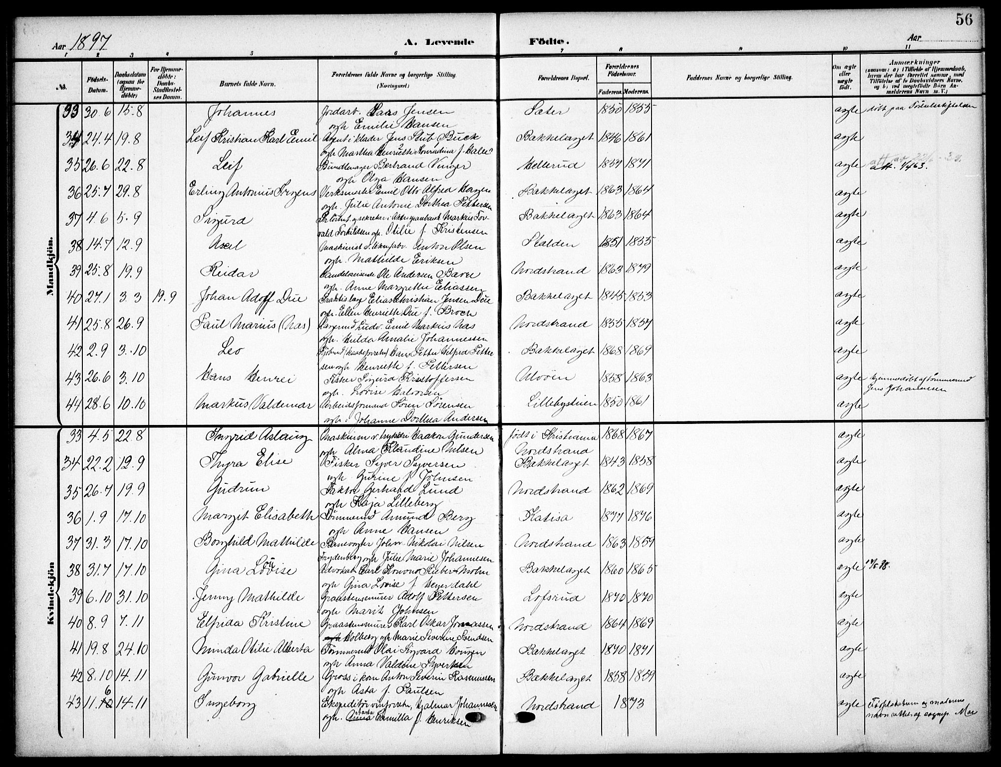 Nordstrand prestekontor Kirkebøker, AV/SAO-A-10362a/F/Fa/L0000: Parish register (official) no.  0, 1881-1900, p. 56