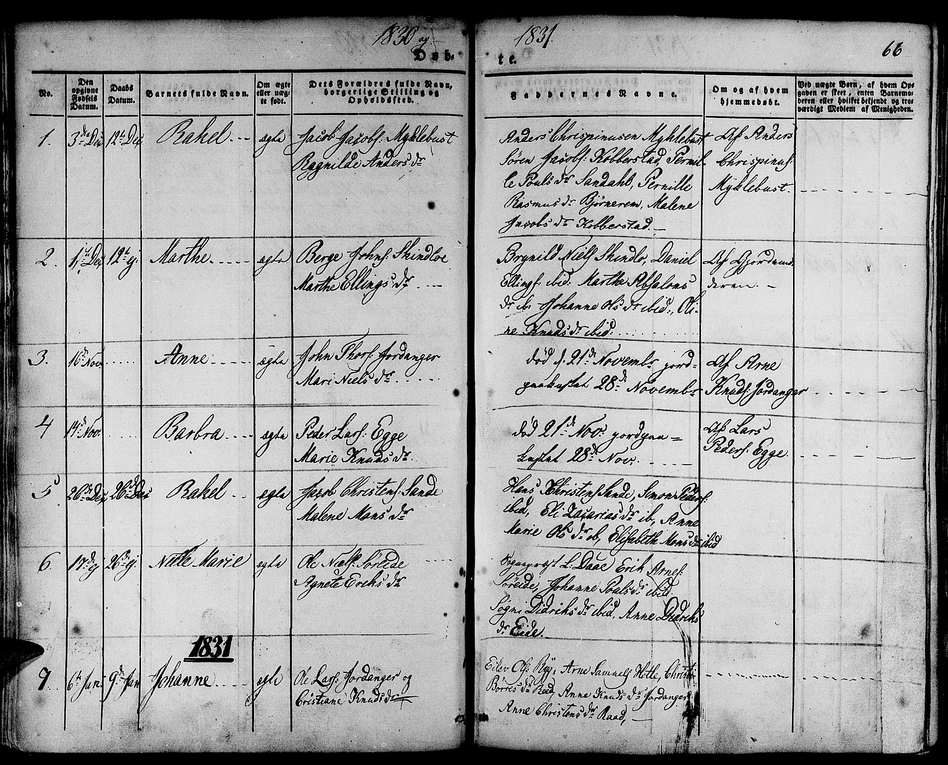Gloppen sokneprestembete, SAB/A-80101/H/Haa/Haaa/L0007: Parish register (official) no. A 7, 1827-1837, p. 66