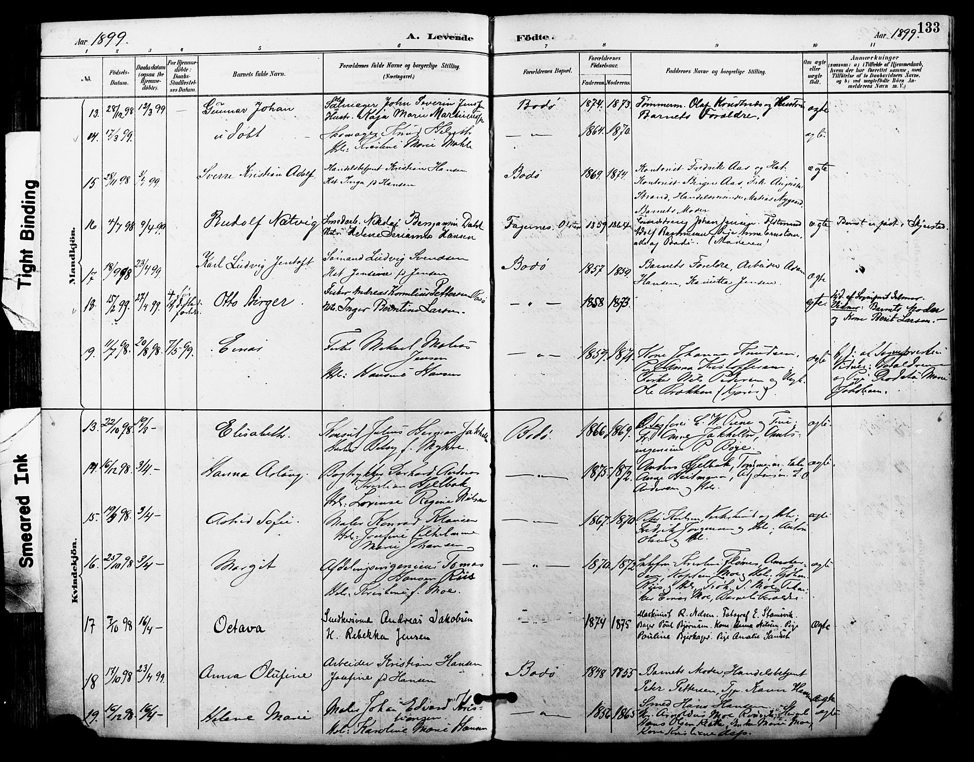 Ministerialprotokoller, klokkerbøker og fødselsregistre - Nordland, SAT/A-1459/801/L0010: Parish register (official) no. 801A10, 1888-1899, p. 133