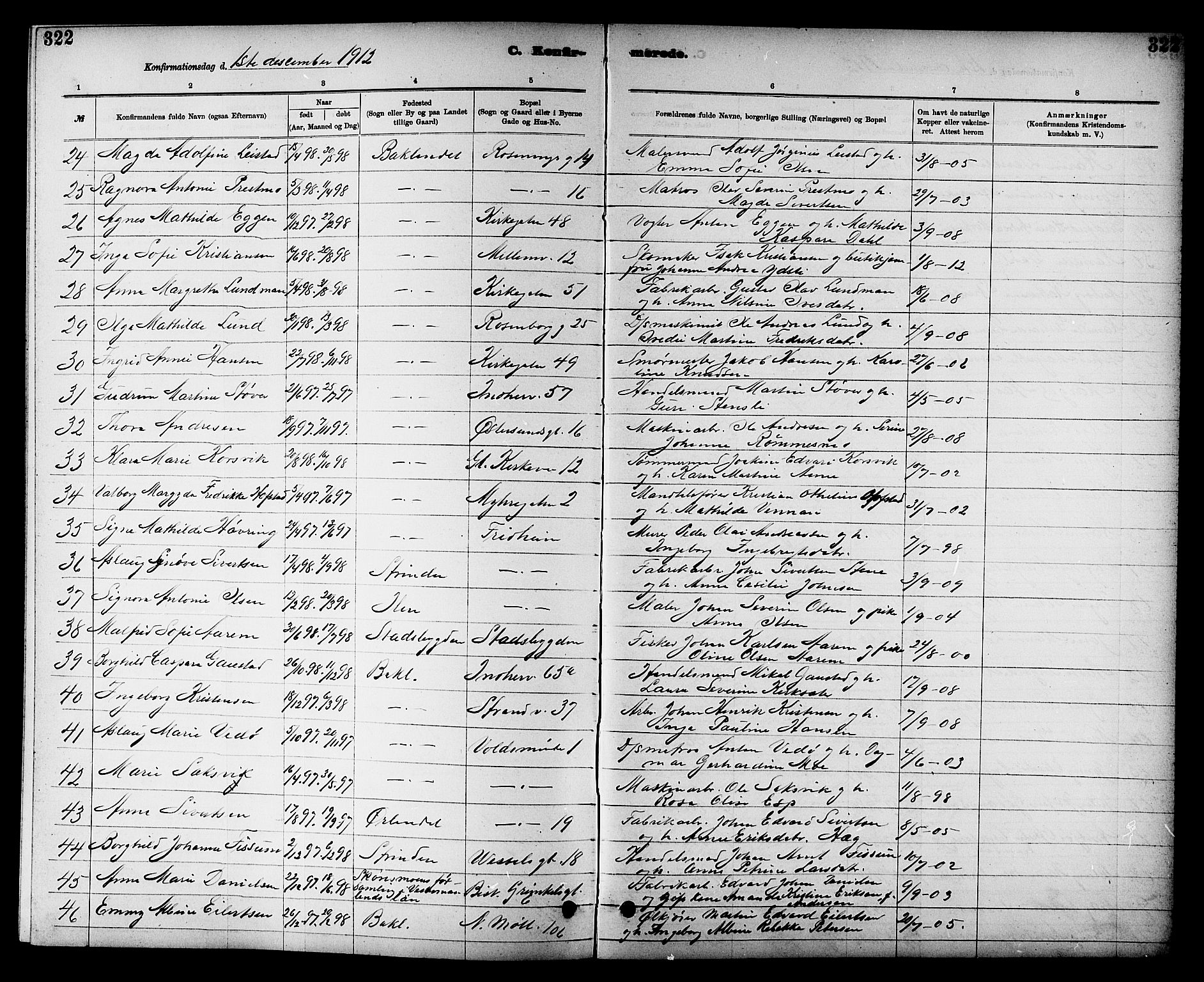 Ministerialprotokoller, klokkerbøker og fødselsregistre - Sør-Trøndelag, SAT/A-1456/605/L0254: Parish register (copy) no. 605C01, 1908-1916, p. 322
