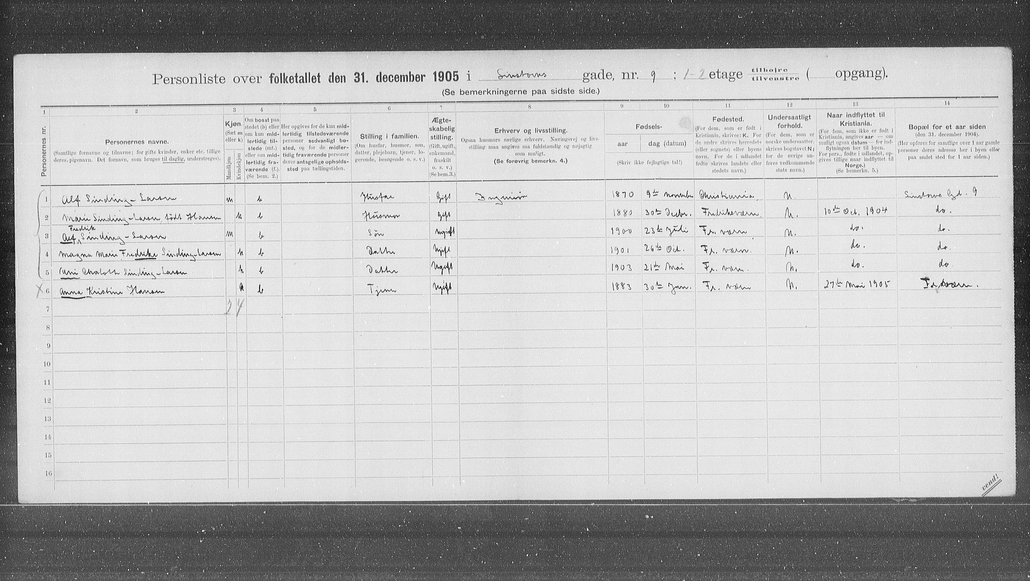 OBA, Municipal Census 1905 for Kristiania, 1905, p. 30366
