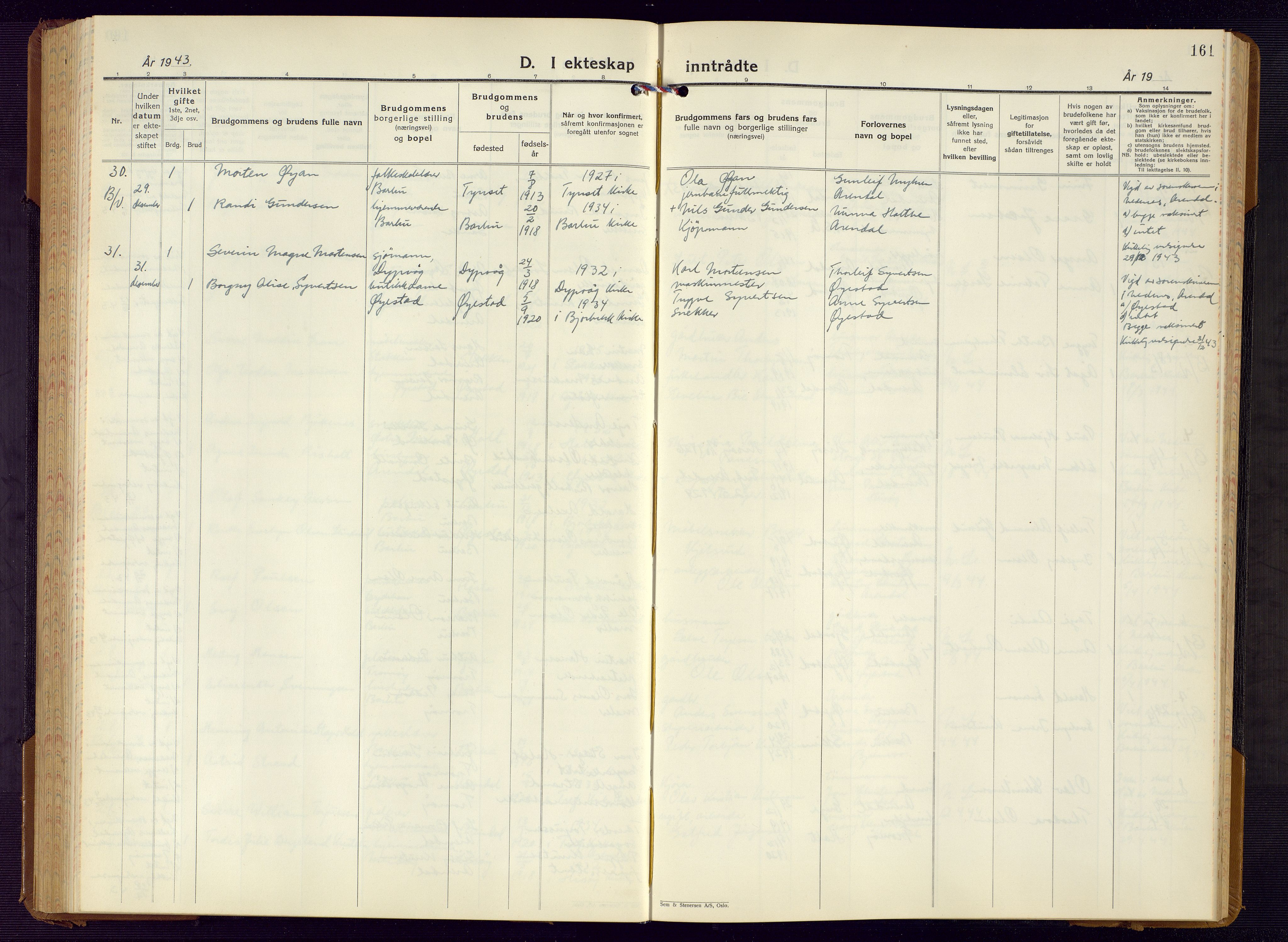 Barbu sokneprestkontor, AV/SAK-1111-0003/F/Fb/L0006: Parish register (copy) no. B 6, 1937-1947, p. 161