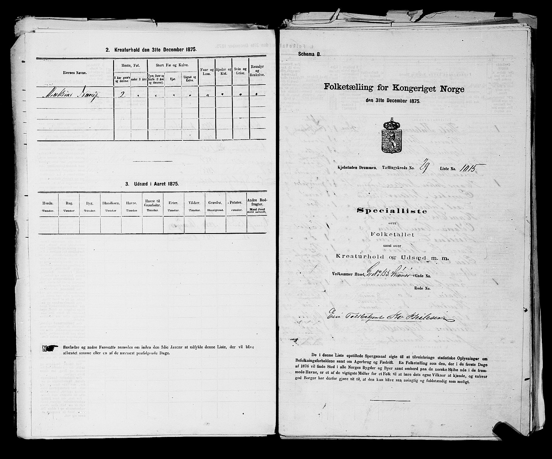 SAKO, 1875 census for 0602 Drammen, 1875, p. 2732