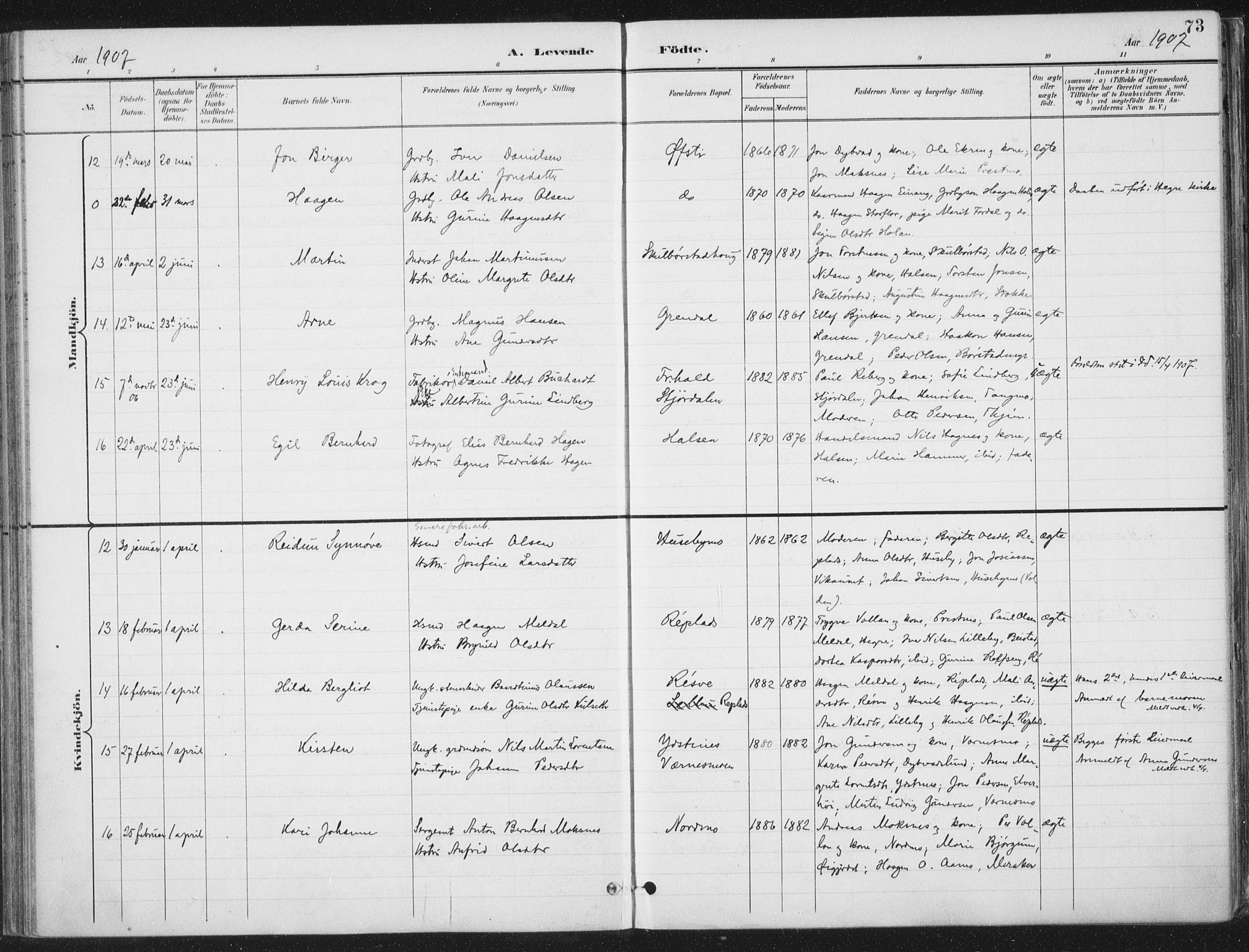 Ministerialprotokoller, klokkerbøker og fødselsregistre - Nord-Trøndelag, AV/SAT-A-1458/709/L0082: Parish register (official) no. 709A22, 1896-1916, p. 73