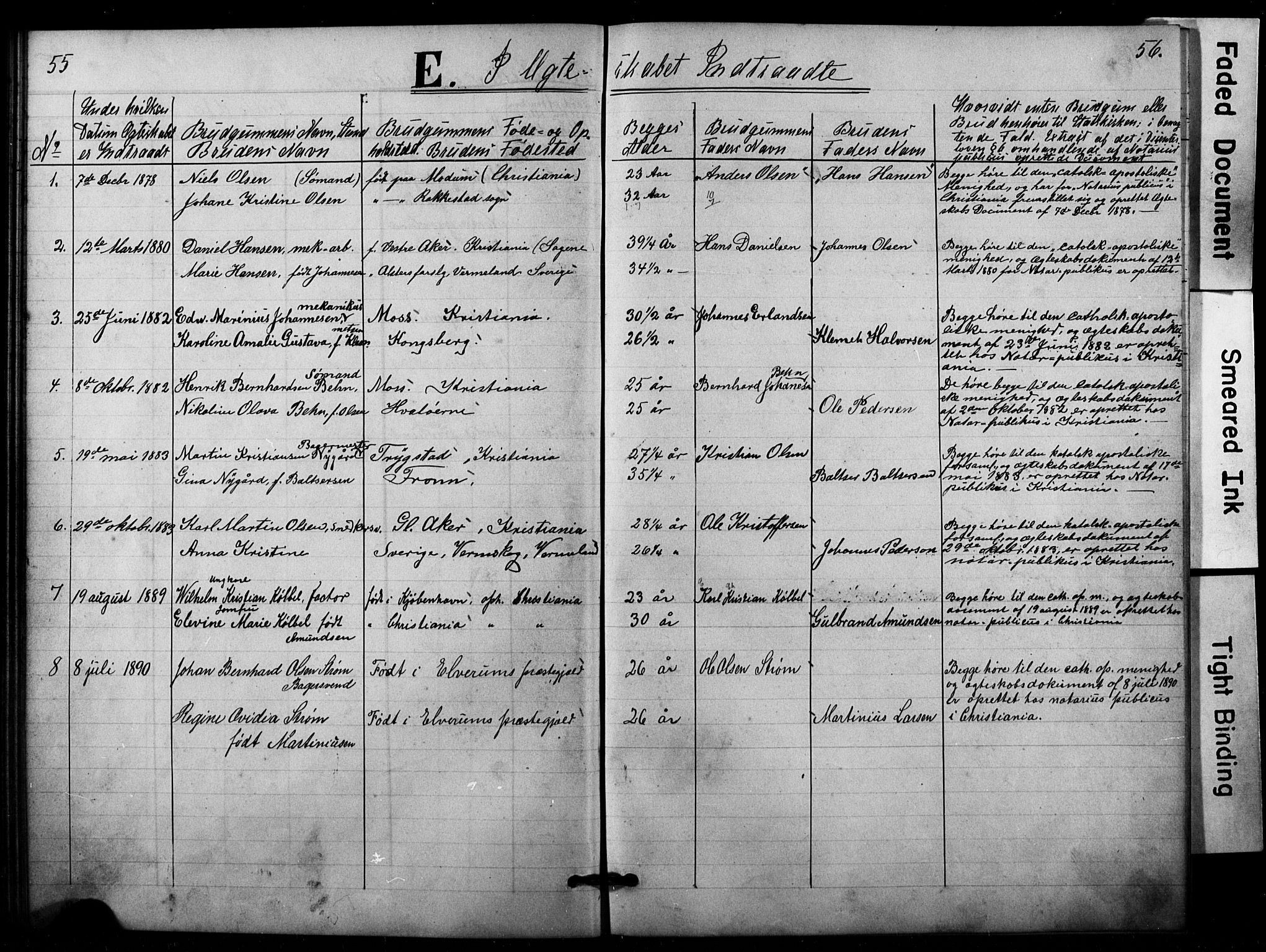 Den katolsk apostoliske menighet i Oslo , AV/SAO-PAO-0214/F/Fa/L0001: Dissenter register no. 1, 1877-1891, p. 55-56