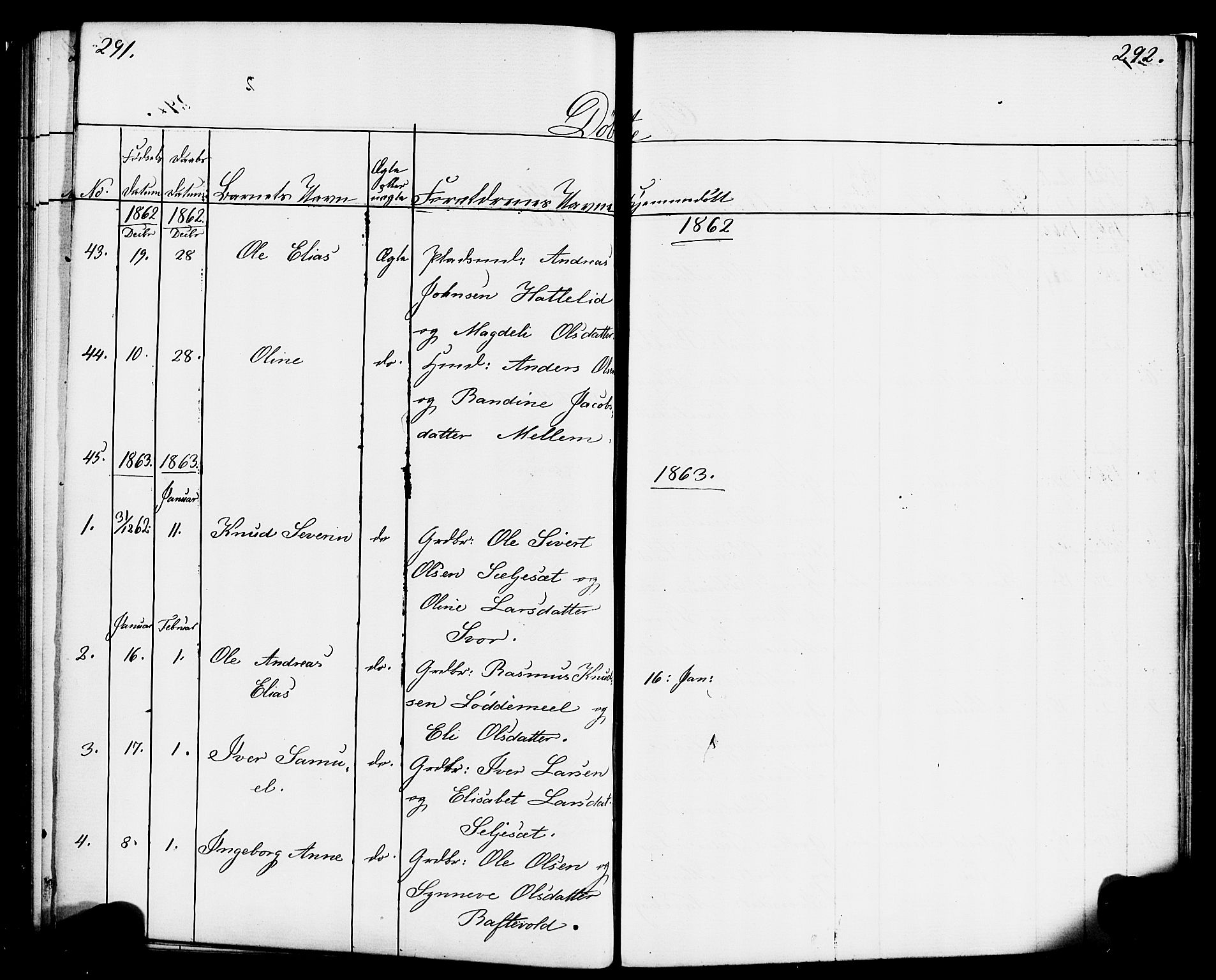 Hornindal sokneprestembete, AV/SAB-A-82401/H/Haa/Haaa/L0001: Parish register (official) no. A 1, 1837-1866, p. 292-293