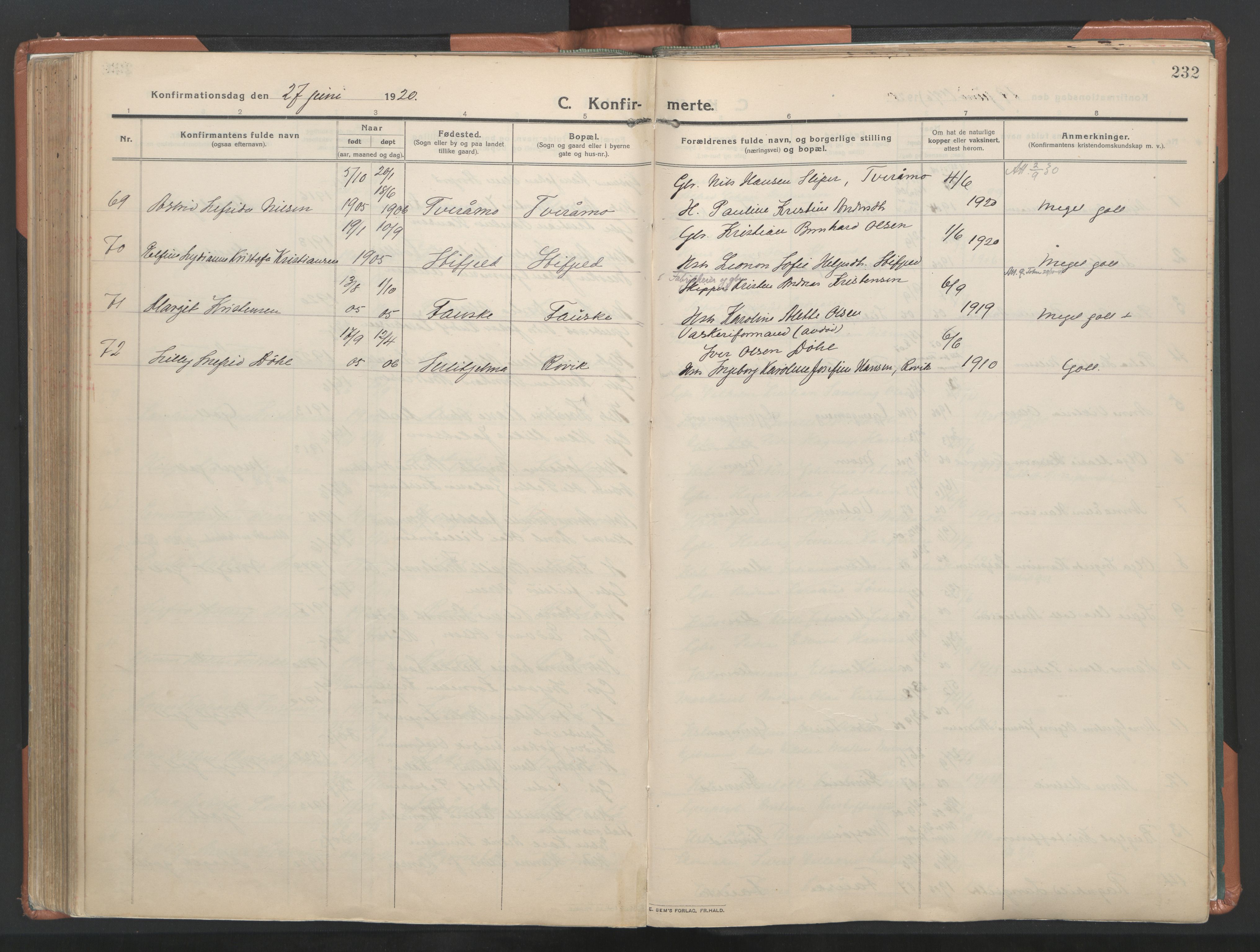 Ministerialprotokoller, klokkerbøker og fødselsregistre - Nordland, AV/SAT-A-1459/849/L0698: Parish register (official) no. 849A09, 1911-1924, p. 232