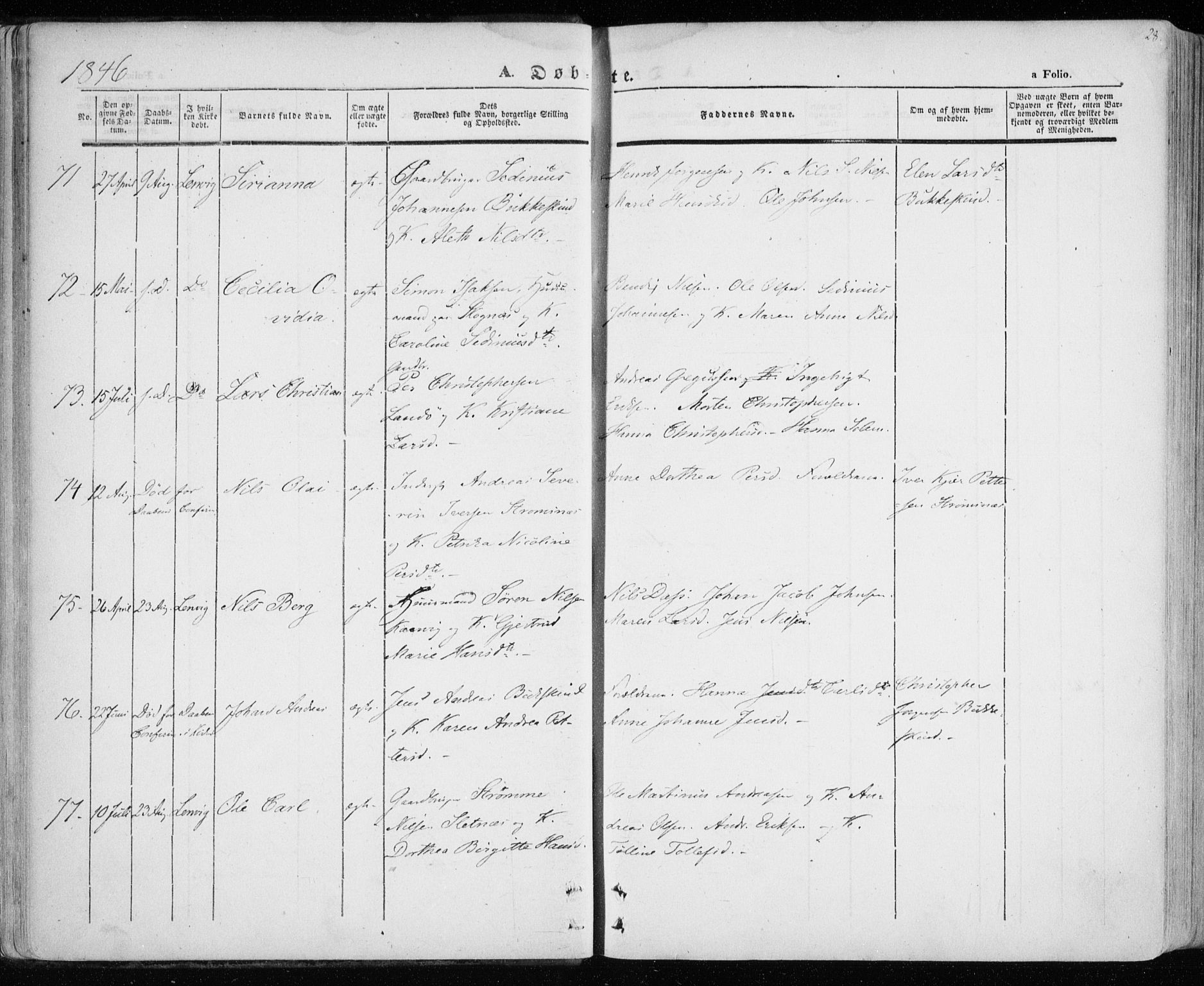 Lenvik sokneprestembete, SATØ/S-1310/H/Ha/Haa/L0006kirke: Parish register (official) no. 6, 1845-1854, p. 28