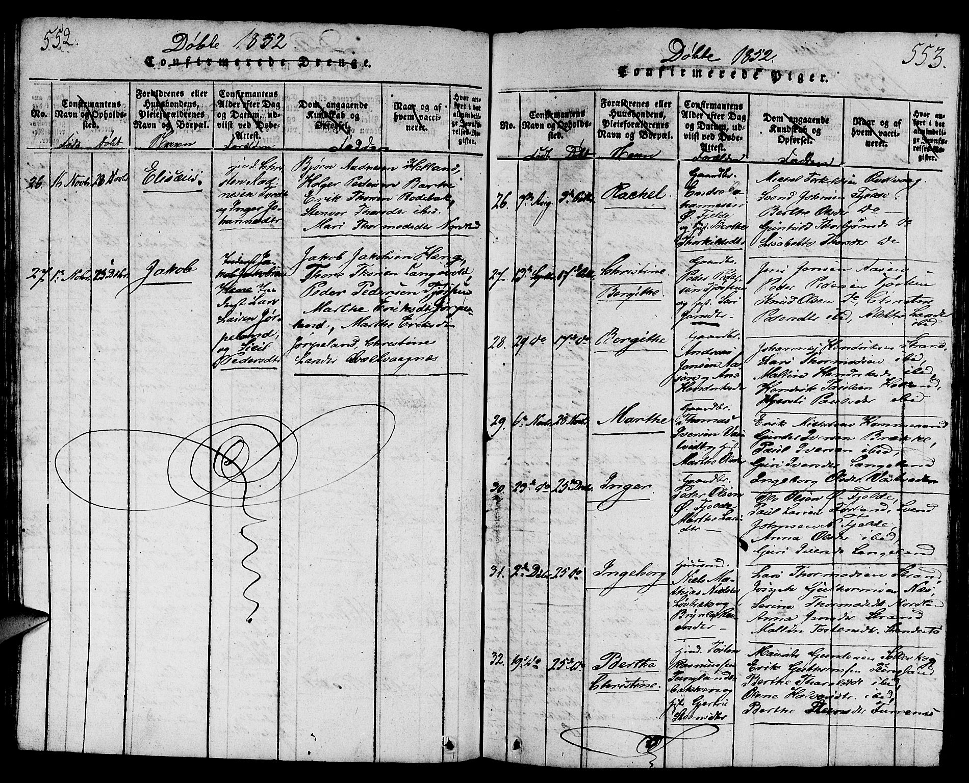 Strand sokneprestkontor, AV/SAST-A-101828/H/Ha/Hab/L0001: Parish register (copy) no. B 1, 1816-1854, p. 552-553