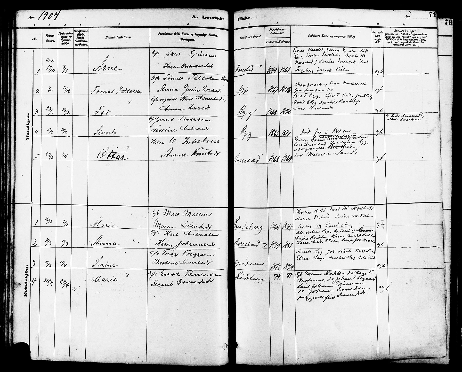 Hetland sokneprestkontor, SAST/A-101826/30/30BB/L0006: Parish register (copy) no. B 6, 1878-1921, p. 74